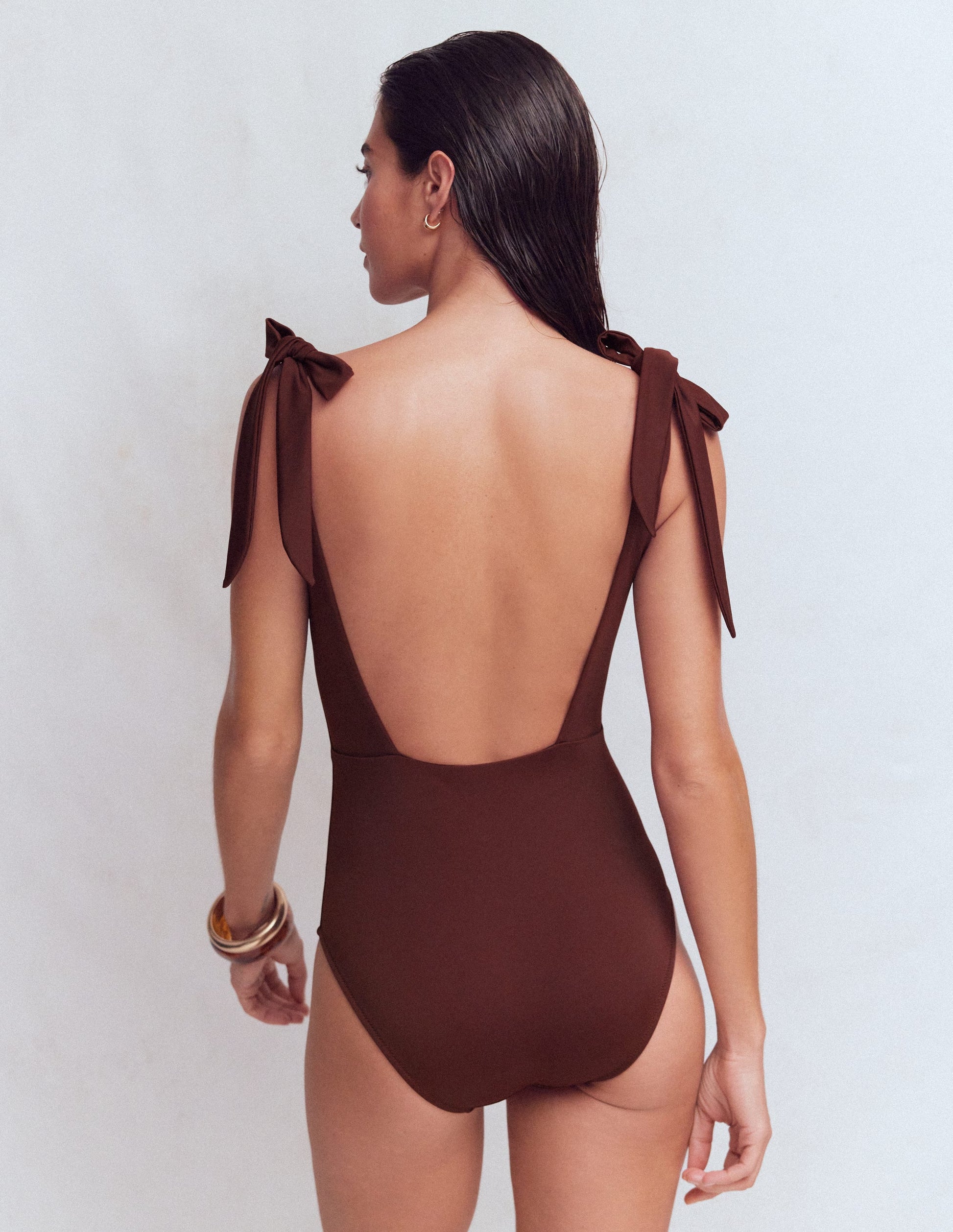 Bow Tie Shoulder Swimsuit-Cinnamon-3