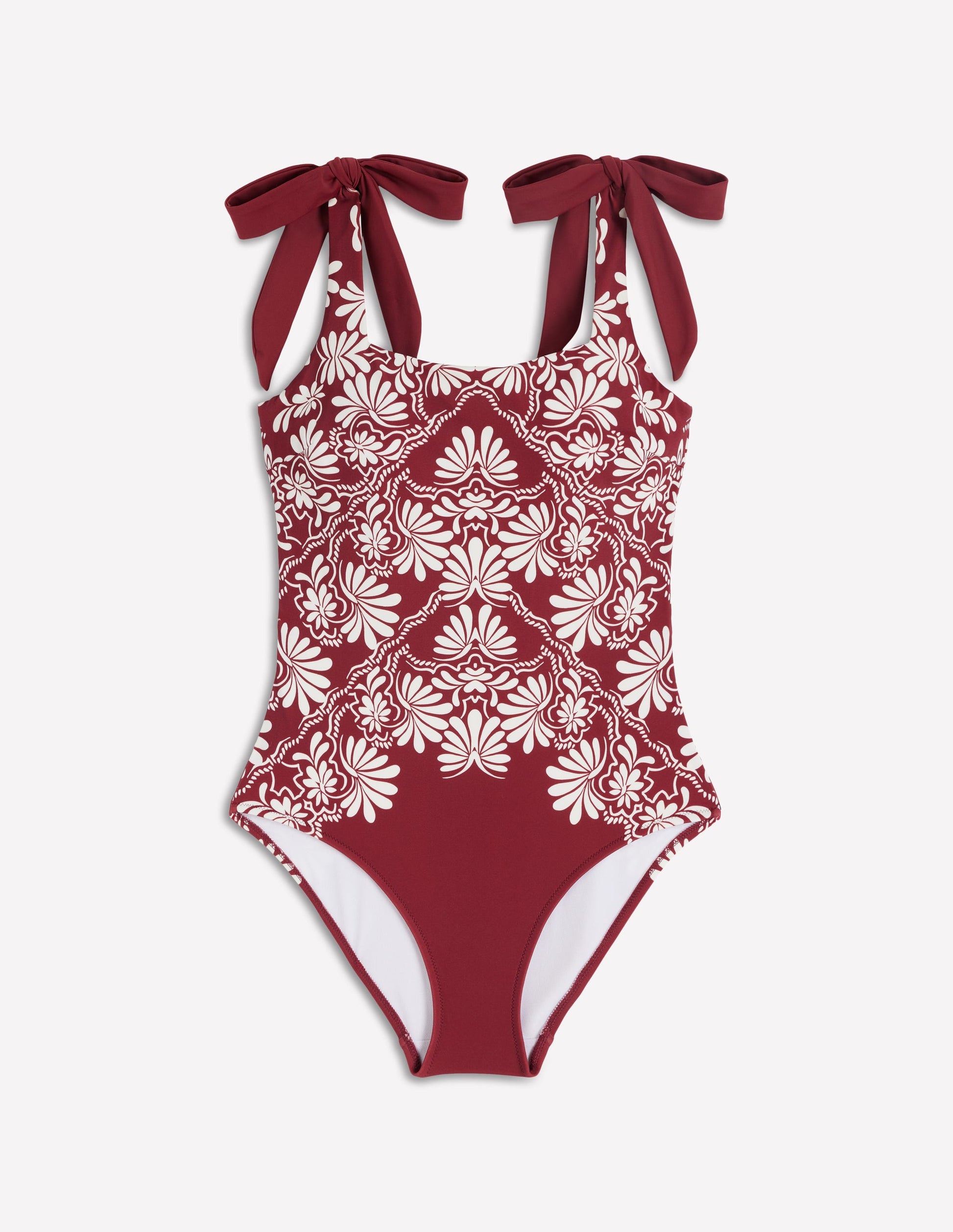 Bow Tie Shoulder Swimsuit-Maroon, Botanical Charm-6