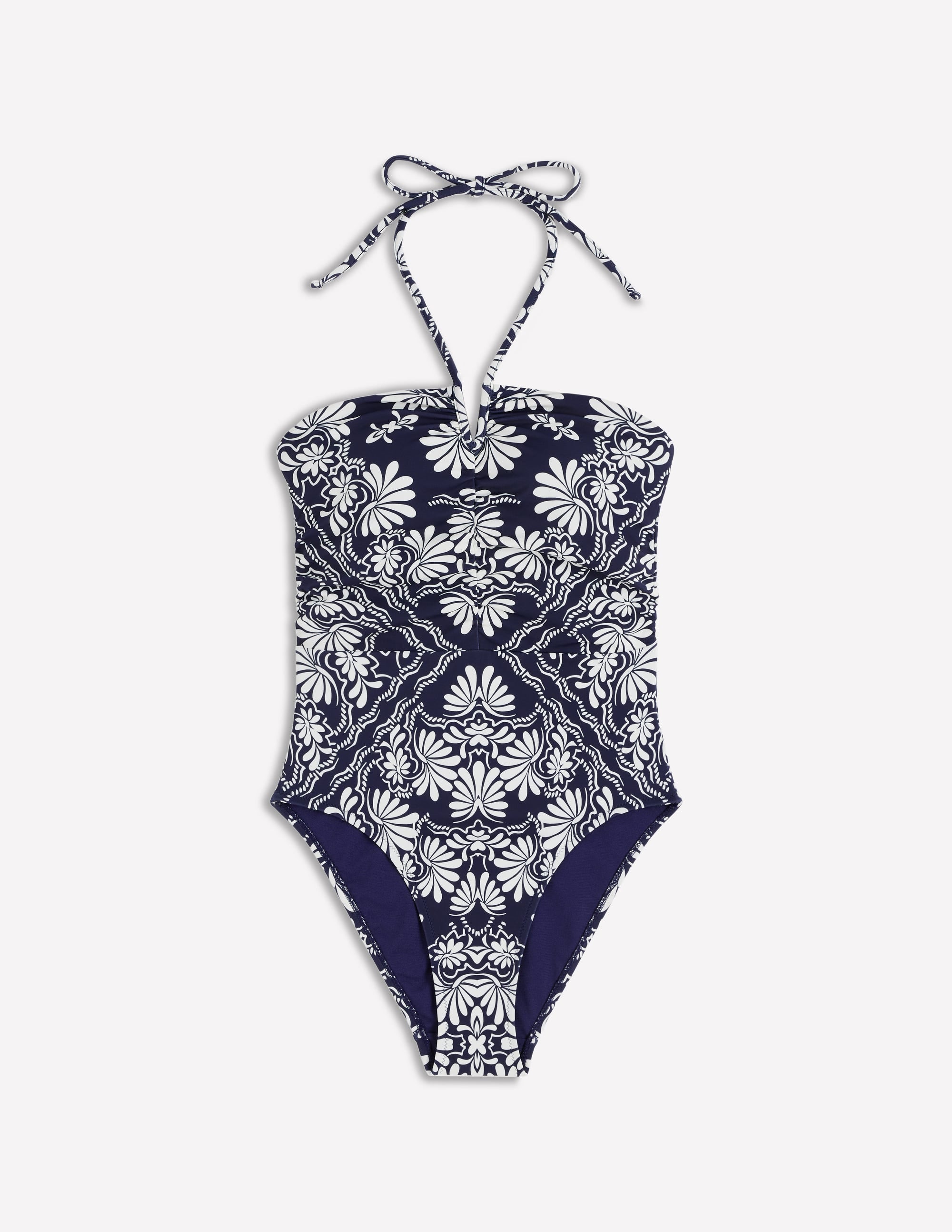 Gather String Swimsuit-French Navy, Botanical Charm - Image 6