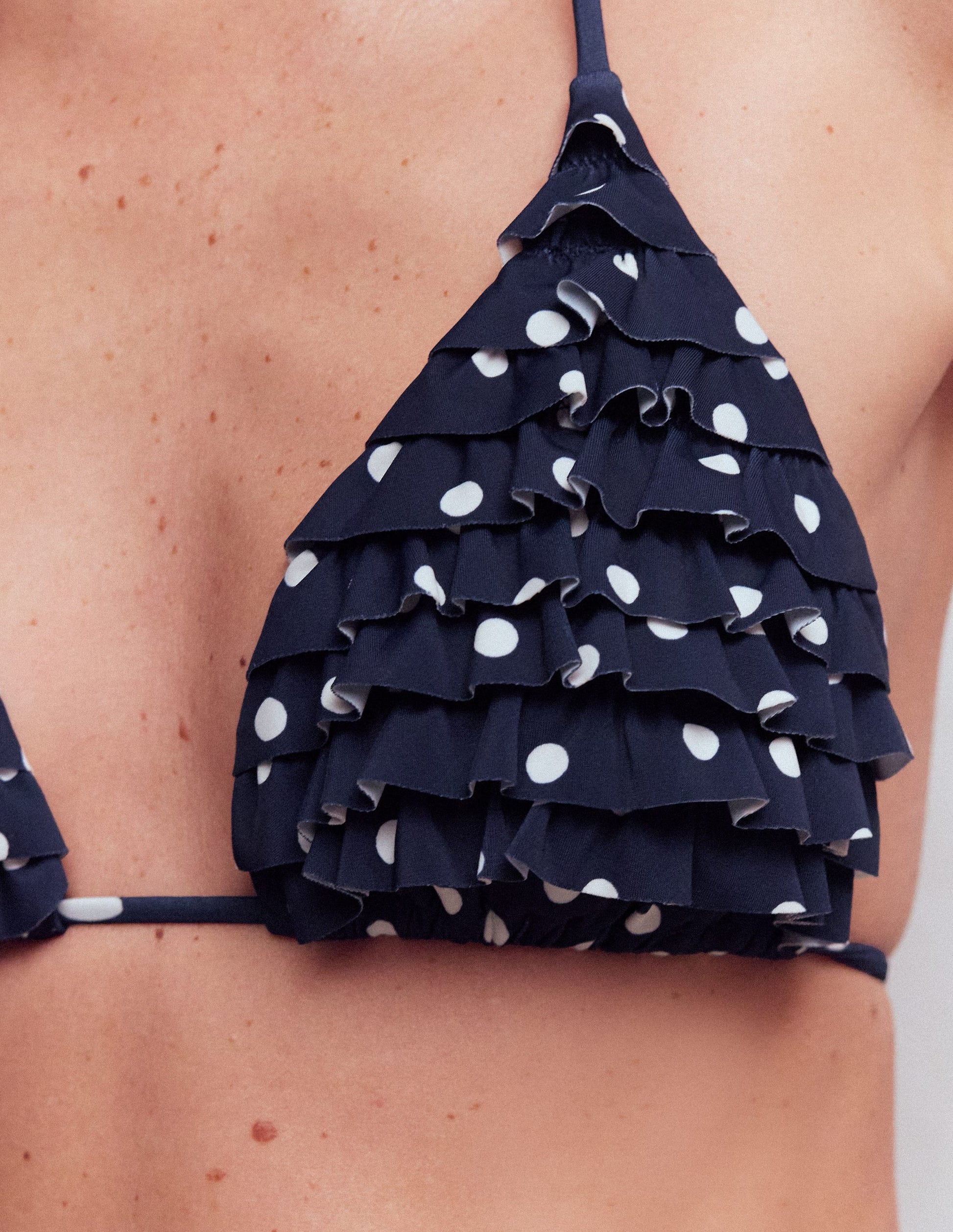 Ruffle Bikini Top-Navy Spot-2