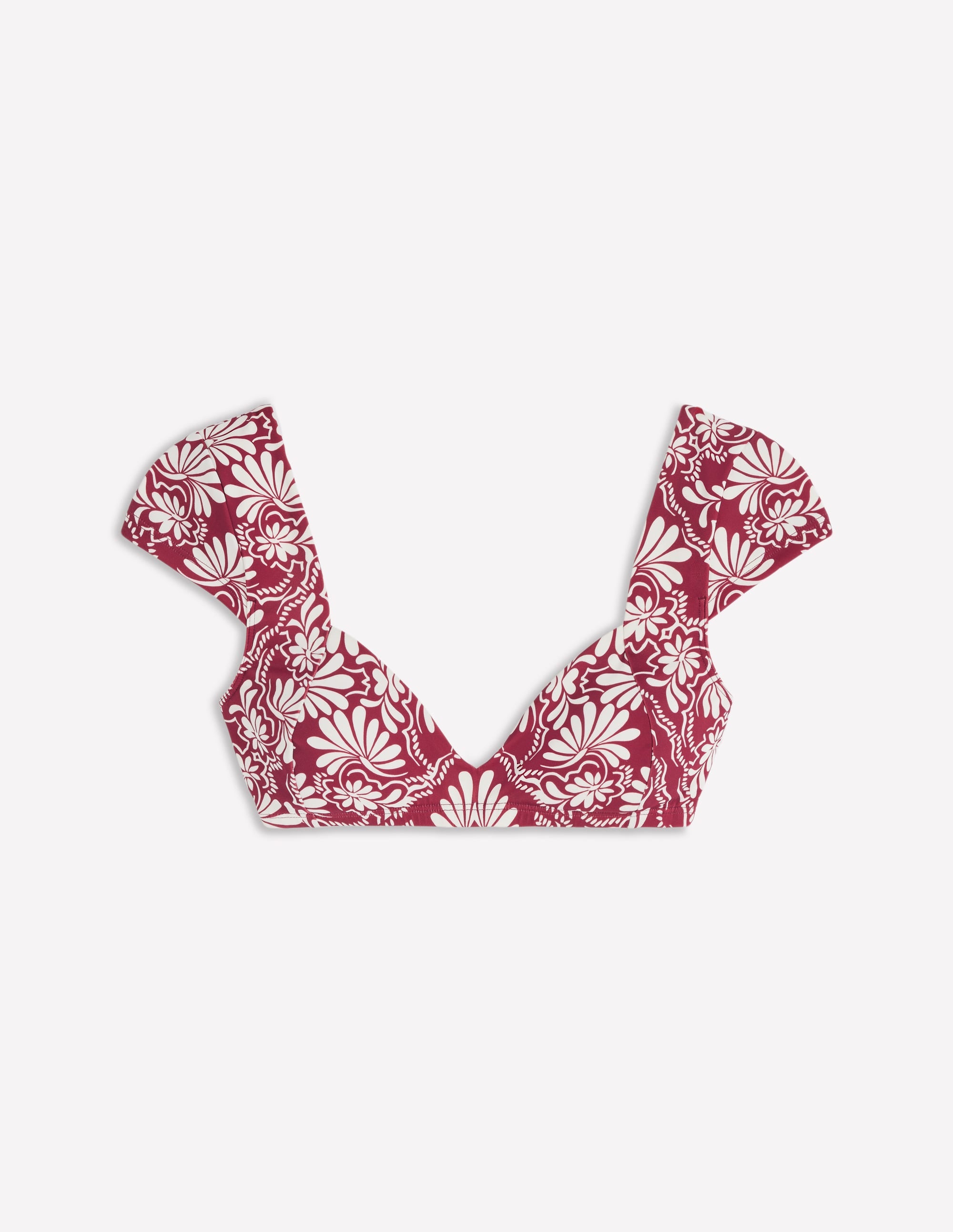Sweetheart Sleeve Bikini Top-Maroon, Botanical Charm - Image 6