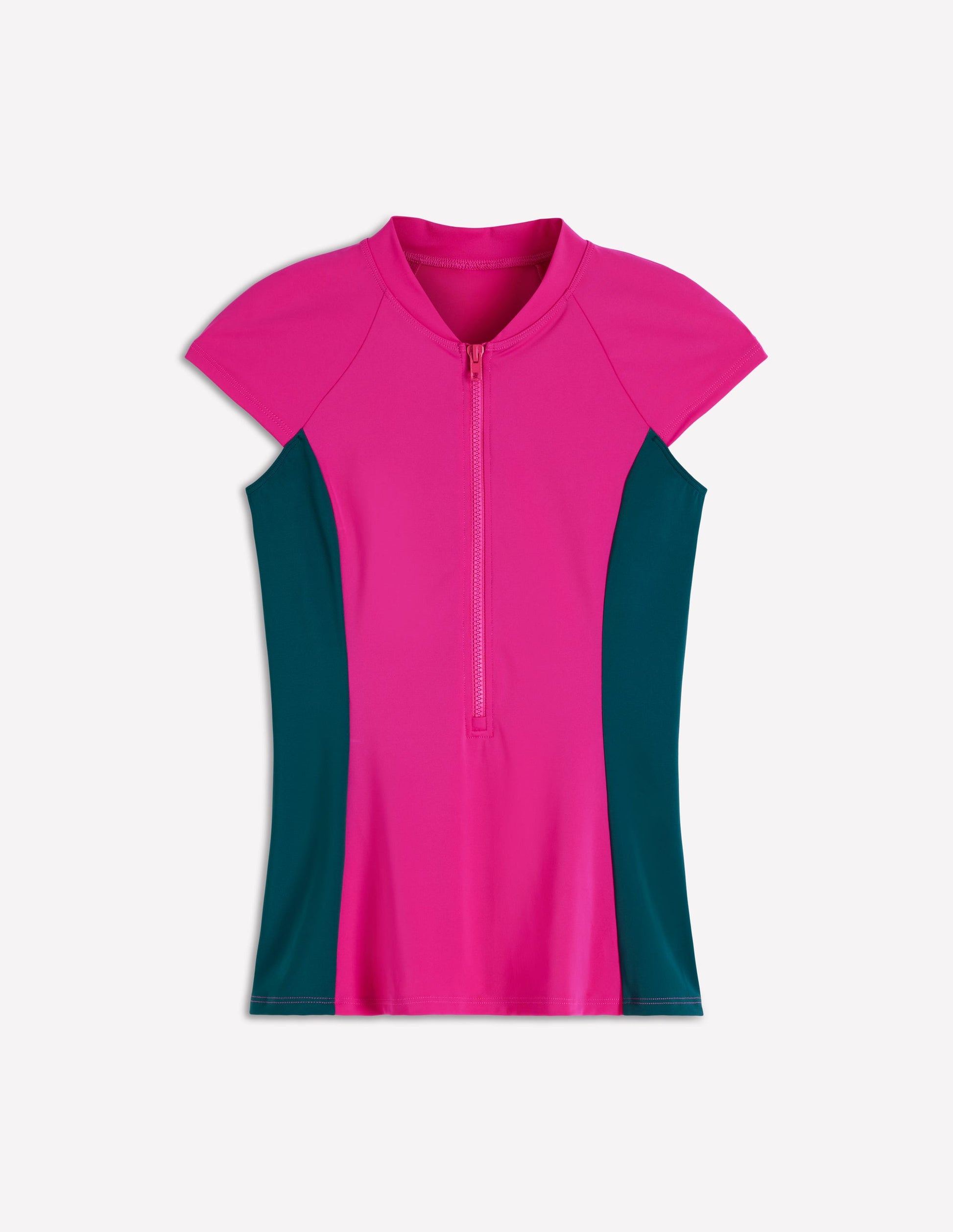 Short Sleeve Rash Guard Top-Pink, Colourblock-5