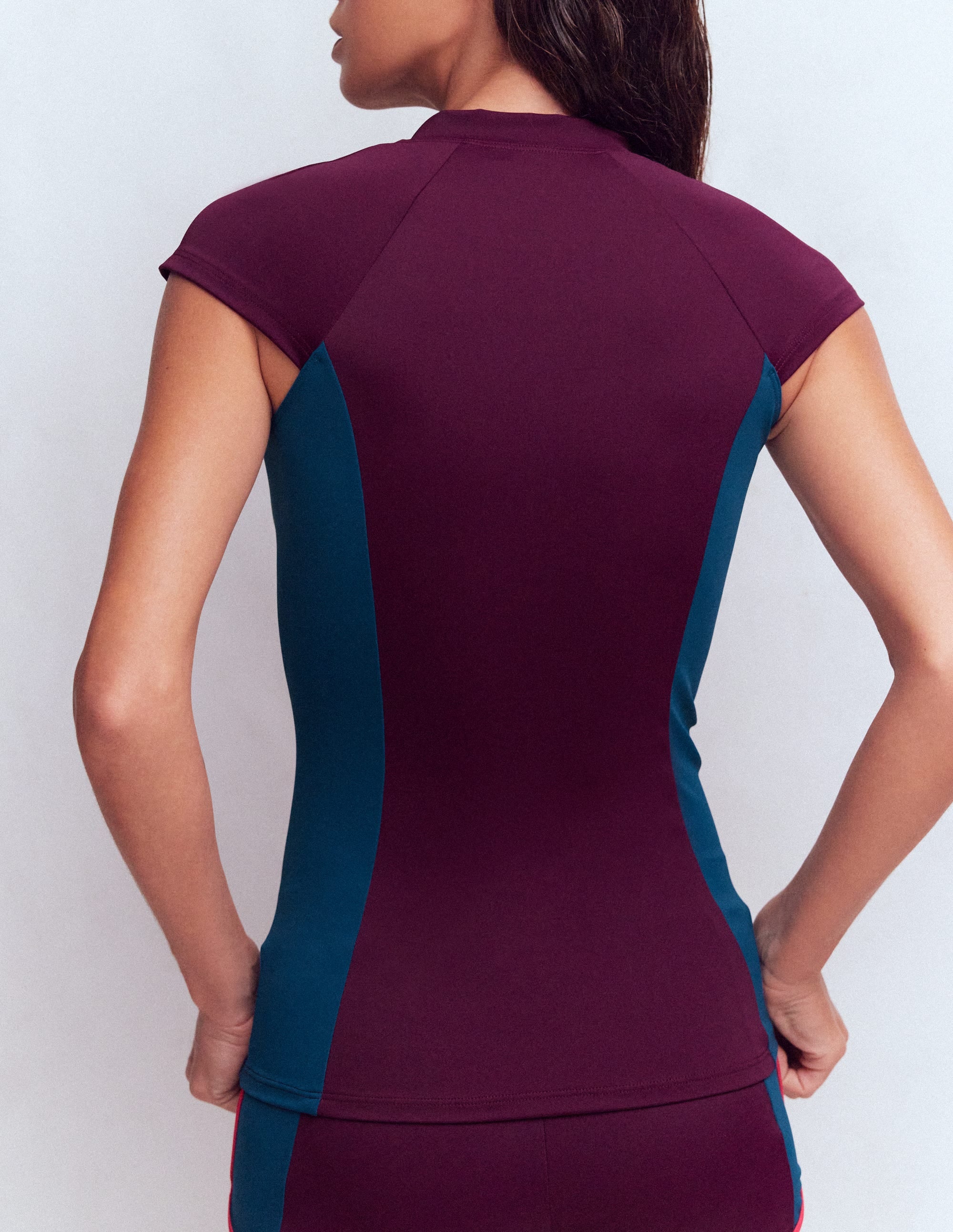 Short Sleeve Rash Guard Top-Purple, Colour block - Image 3