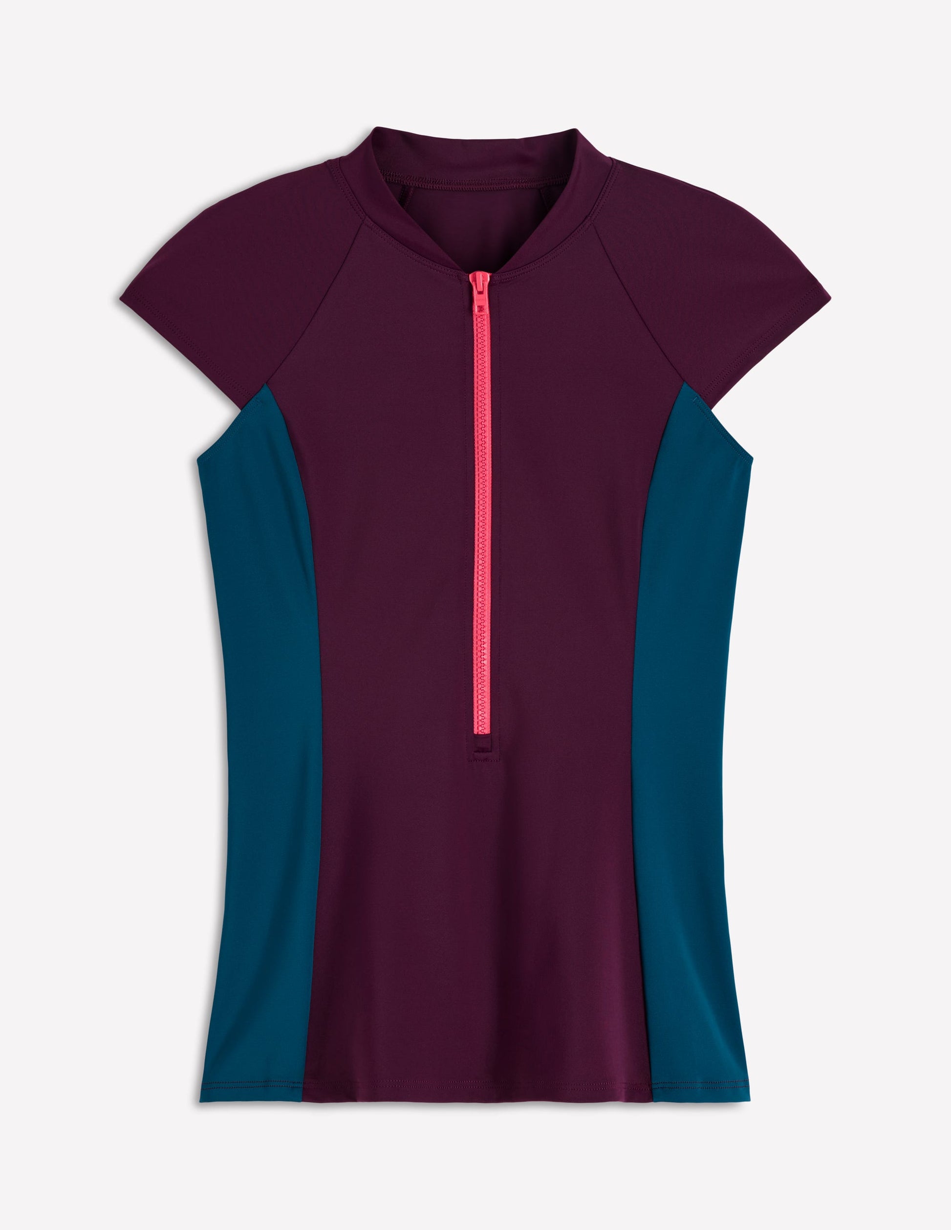 Short Sleeve Rash Guard Top-Purple, Colour block-5
