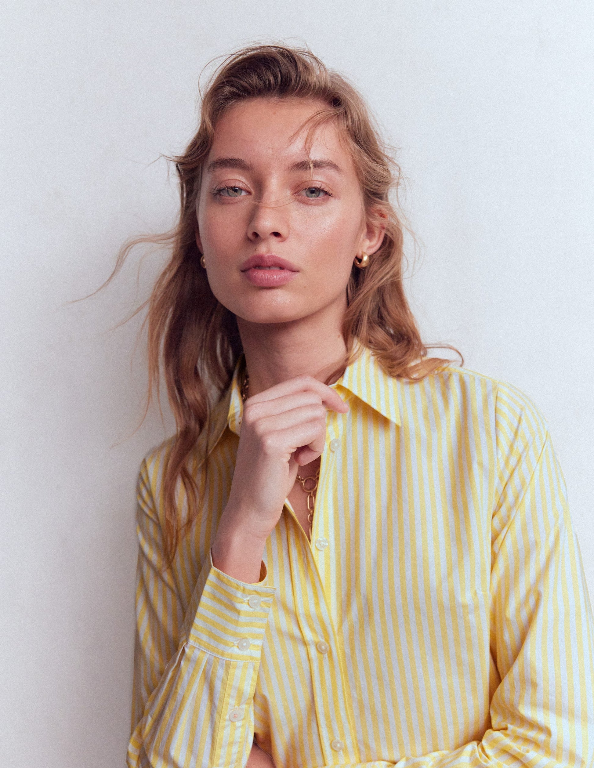 yellow dress shirt women's Frontwalk Women Elegant Lantern Sleeves Blouse Long Sleeve Plain Formal Tops Button Down Casual Work Office Shirts Yellow M