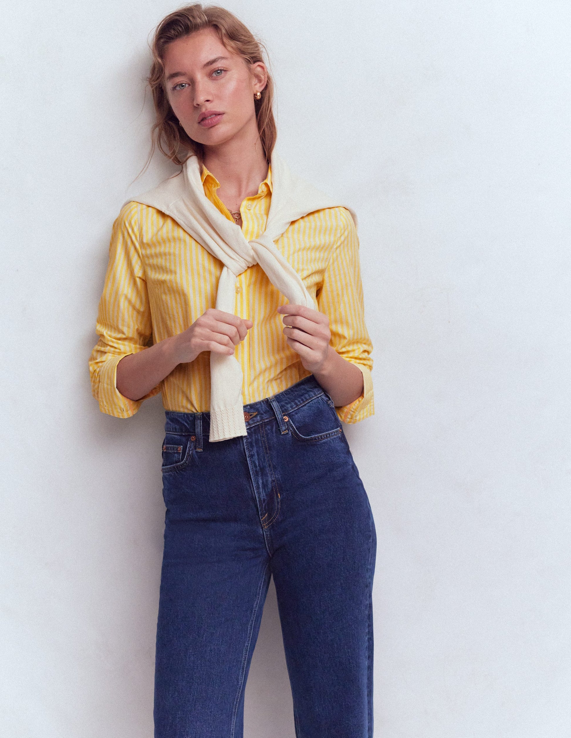 Sienna Cotton Shirt-Yellow Fine Stripe-4