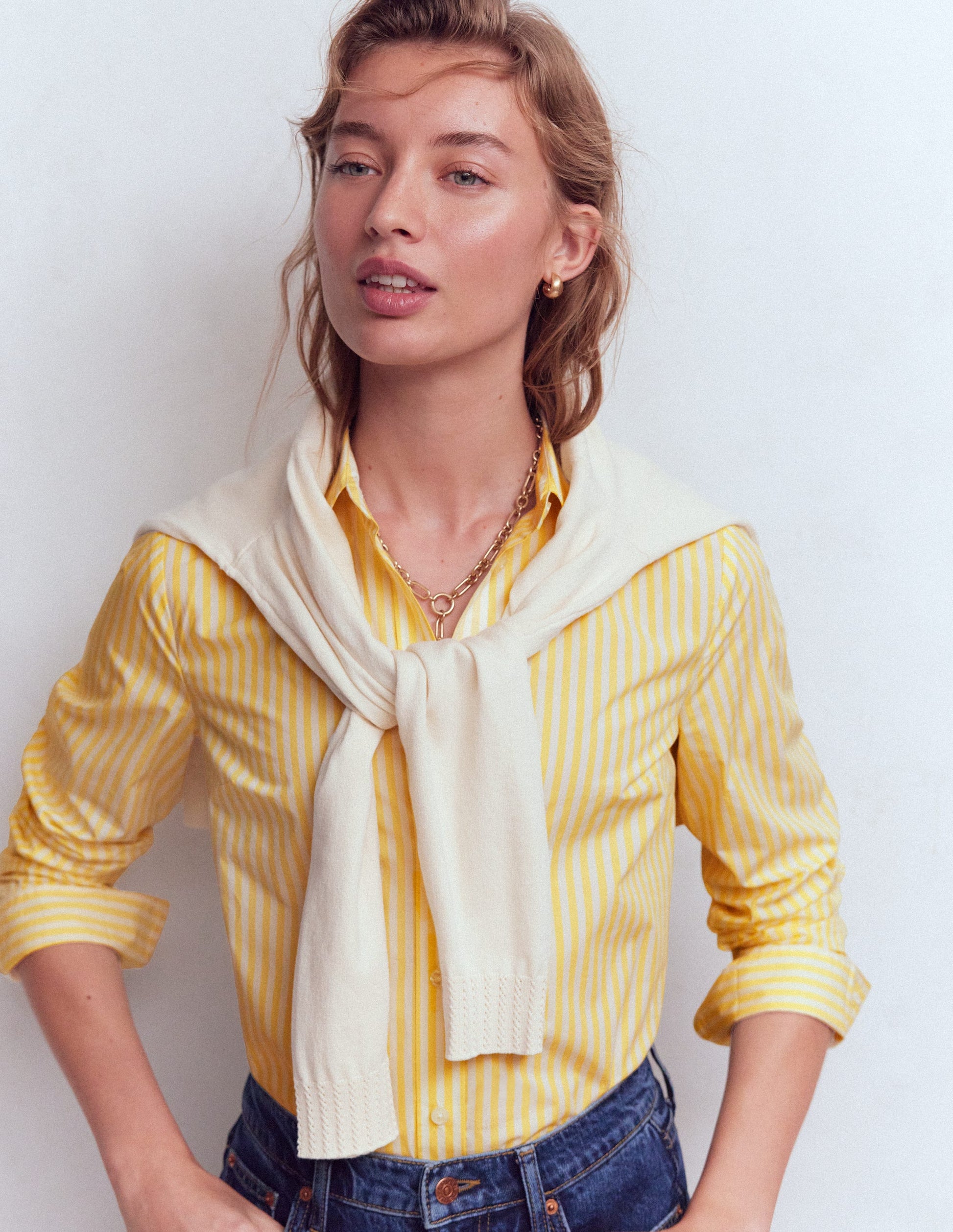Sienna Cotton Shirt-Yellow Fine Stripe-5