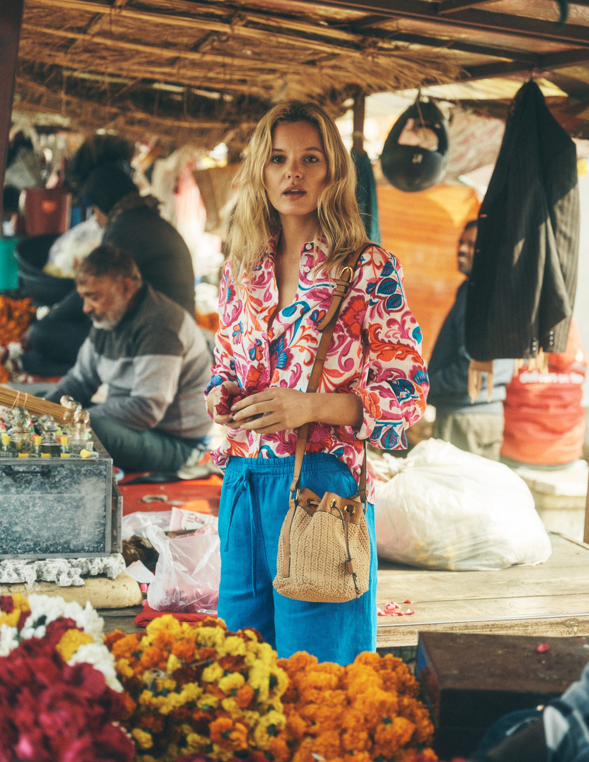 Sienna Linen Shirt-Pink Power, Flourishing Meadow-1