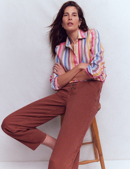 Sienna Linen Shirt-Pink, Green, Purple Multi