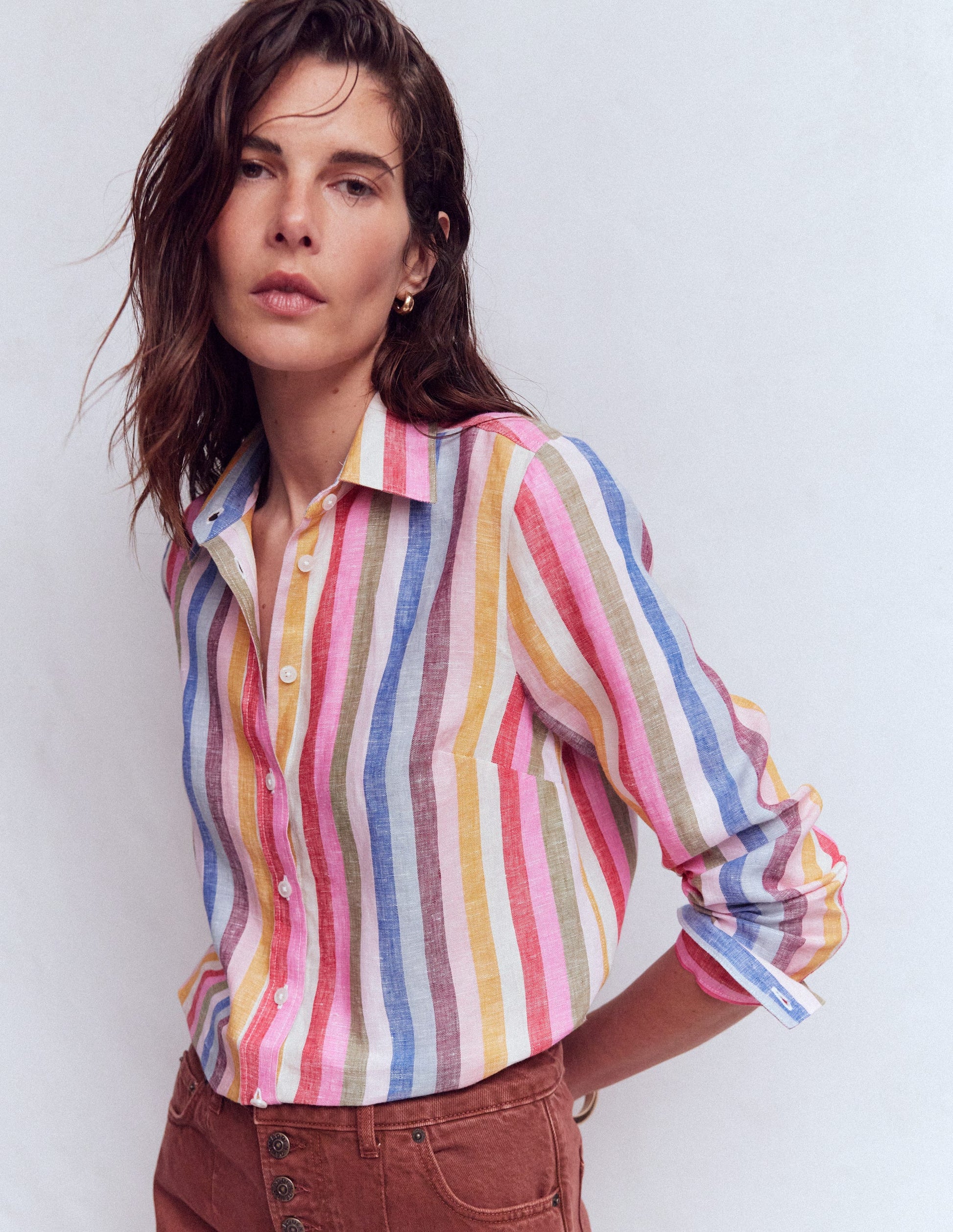 Sienna Linen Shirt-Pink, Green, Purple Multi-4