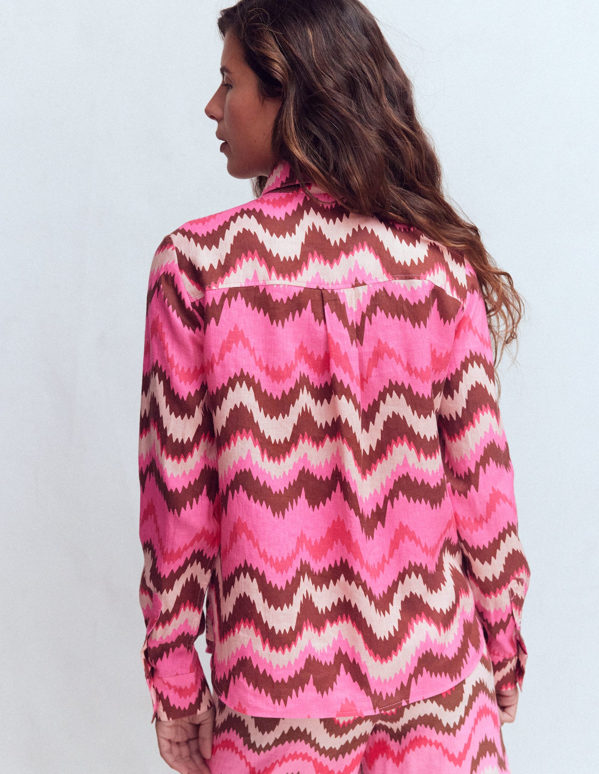 Sienna Linen Shirt-Pink Punch, Ikat-3