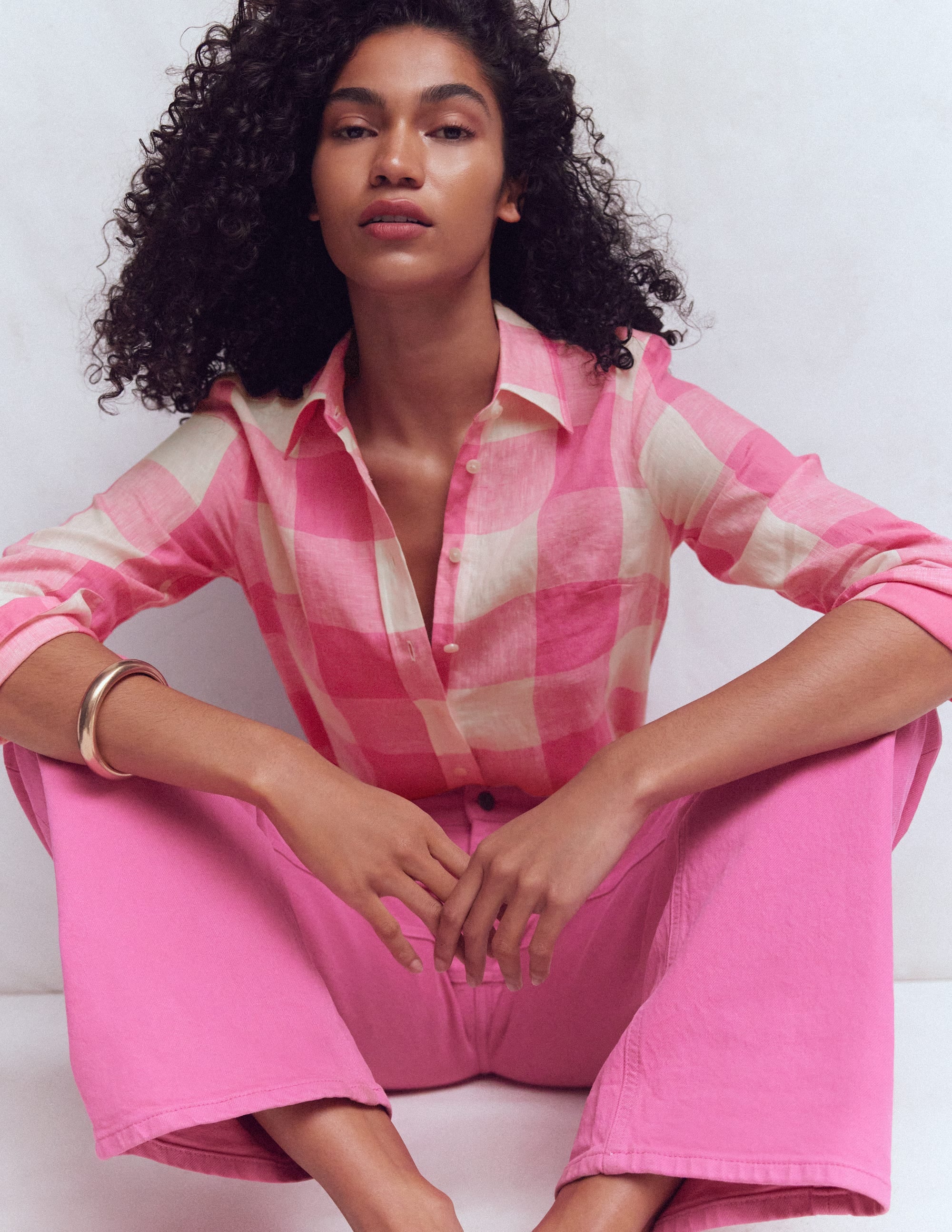 Sienna Linen Shirt-Pink Punch Gingham - Image 1