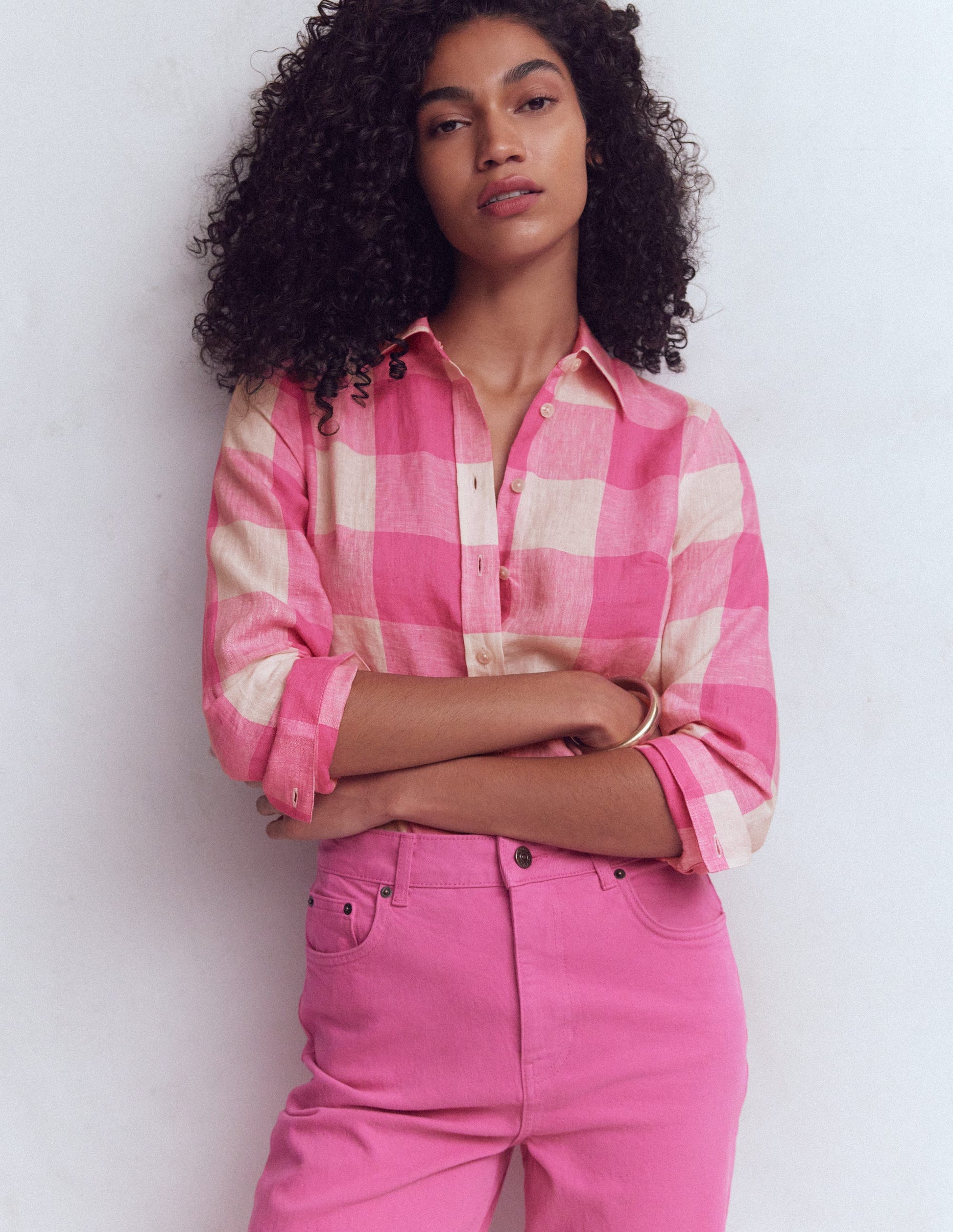 Sienna Linen Shirt-Pink Gingham-4
