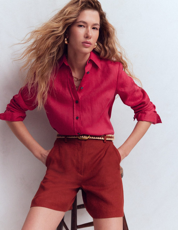 Sienna Linen Shirt-Pomegranate