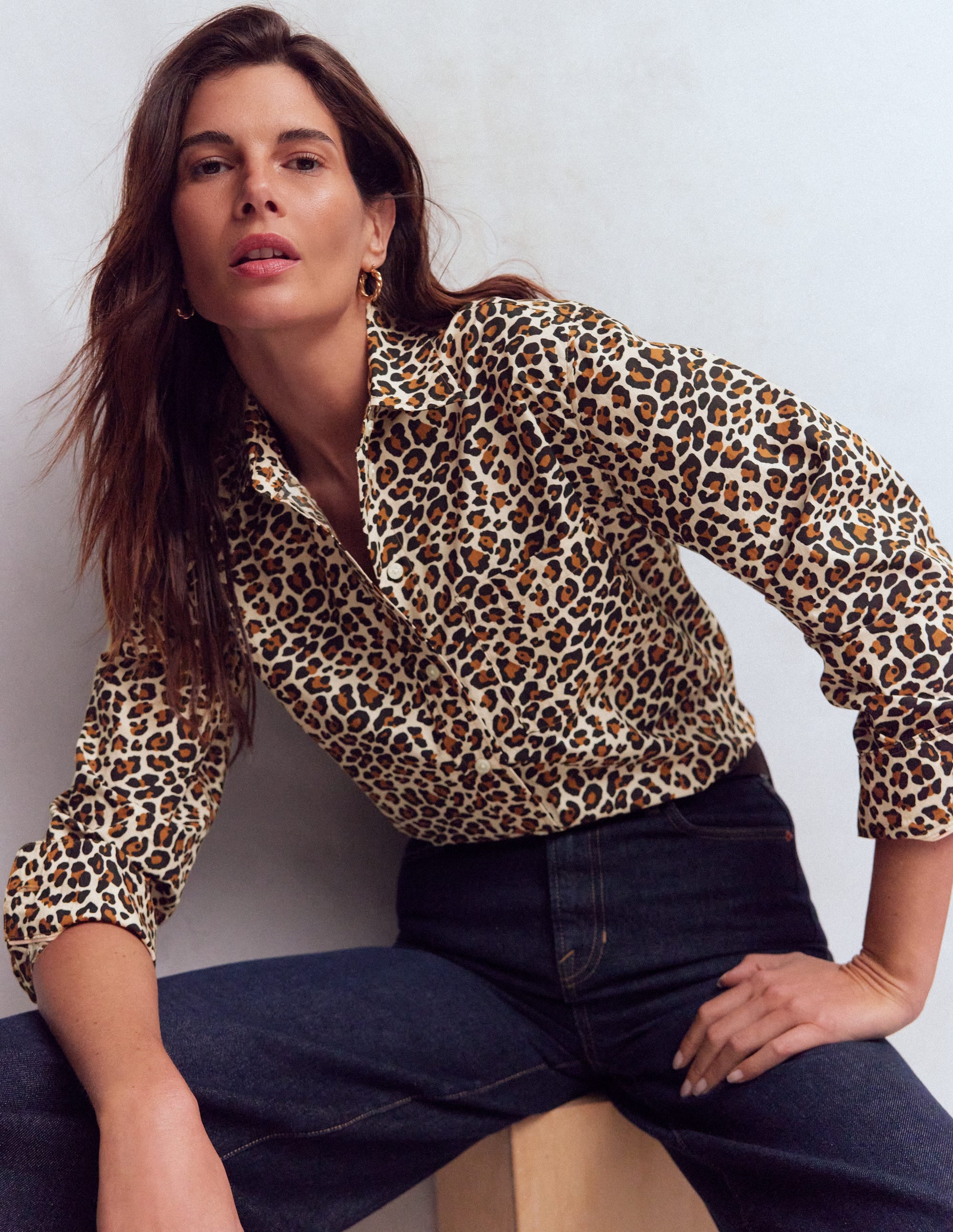 Sadie Relaxed Cotton Shirt-Soft Cream, Leopard Flow - Image 1