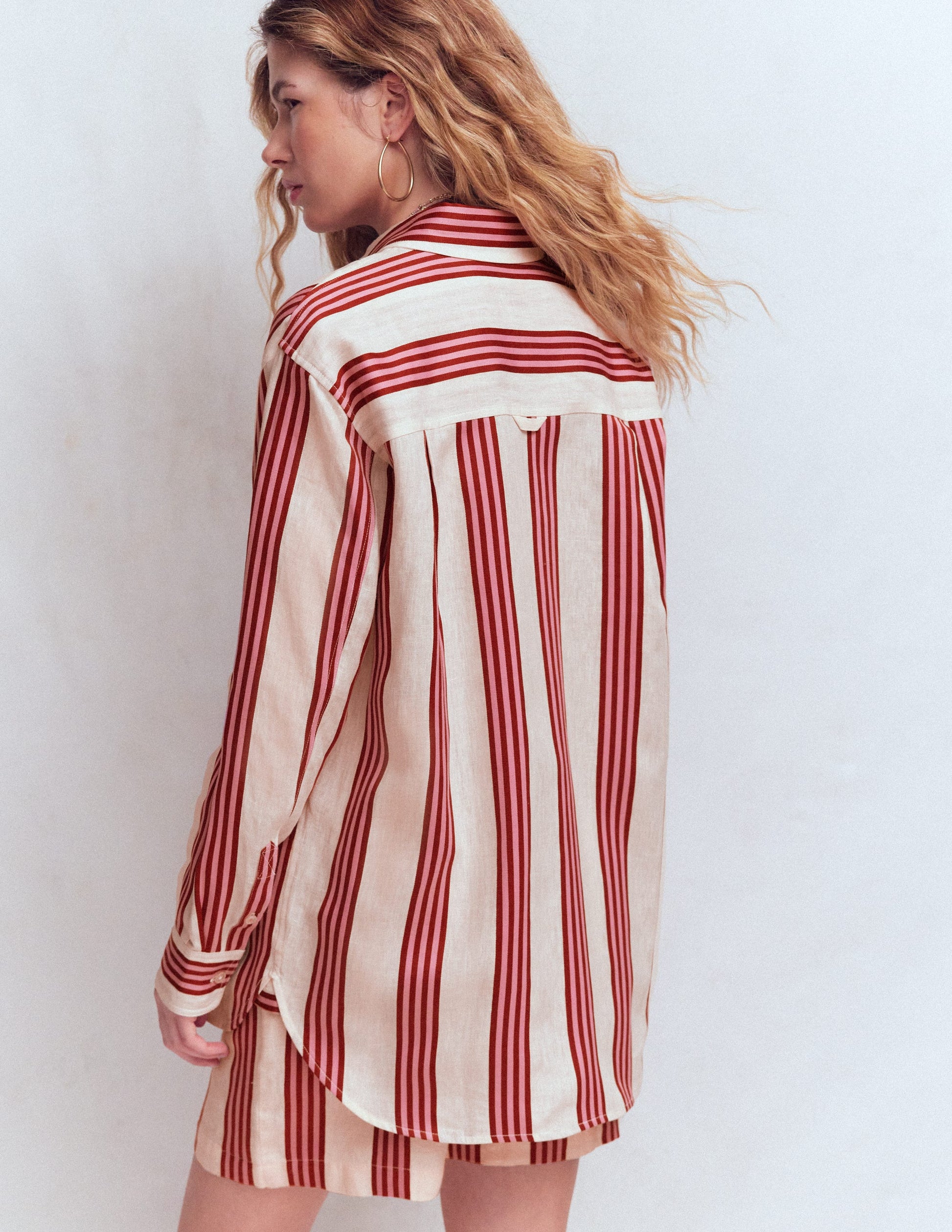 Sadie Relaxed Linen Shirt-Ivory, Red/Pink Stripe-3
