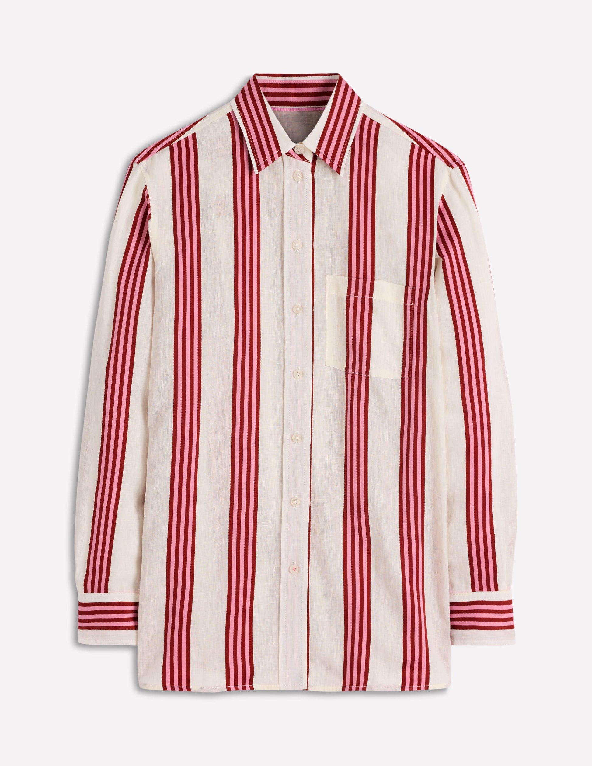 Sadie Relaxed Linen Shirt-Ivory, Red/Pink Stripe-7