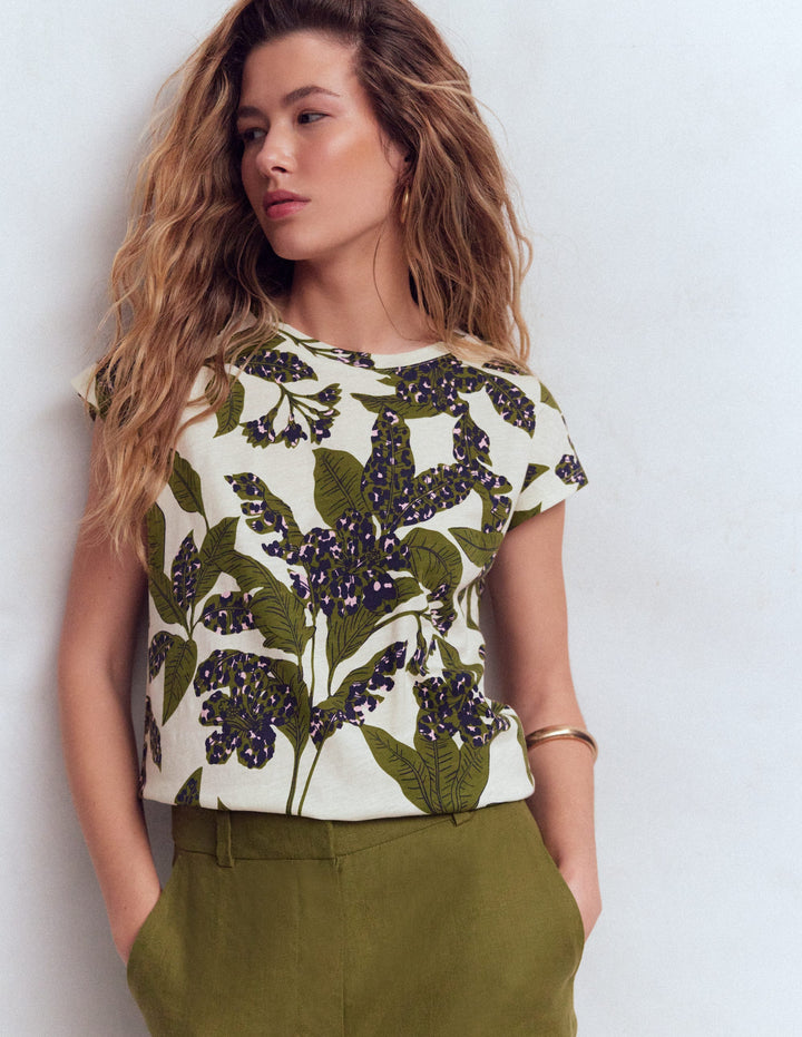 Louisa Slub T-Shirt-Leaf Print