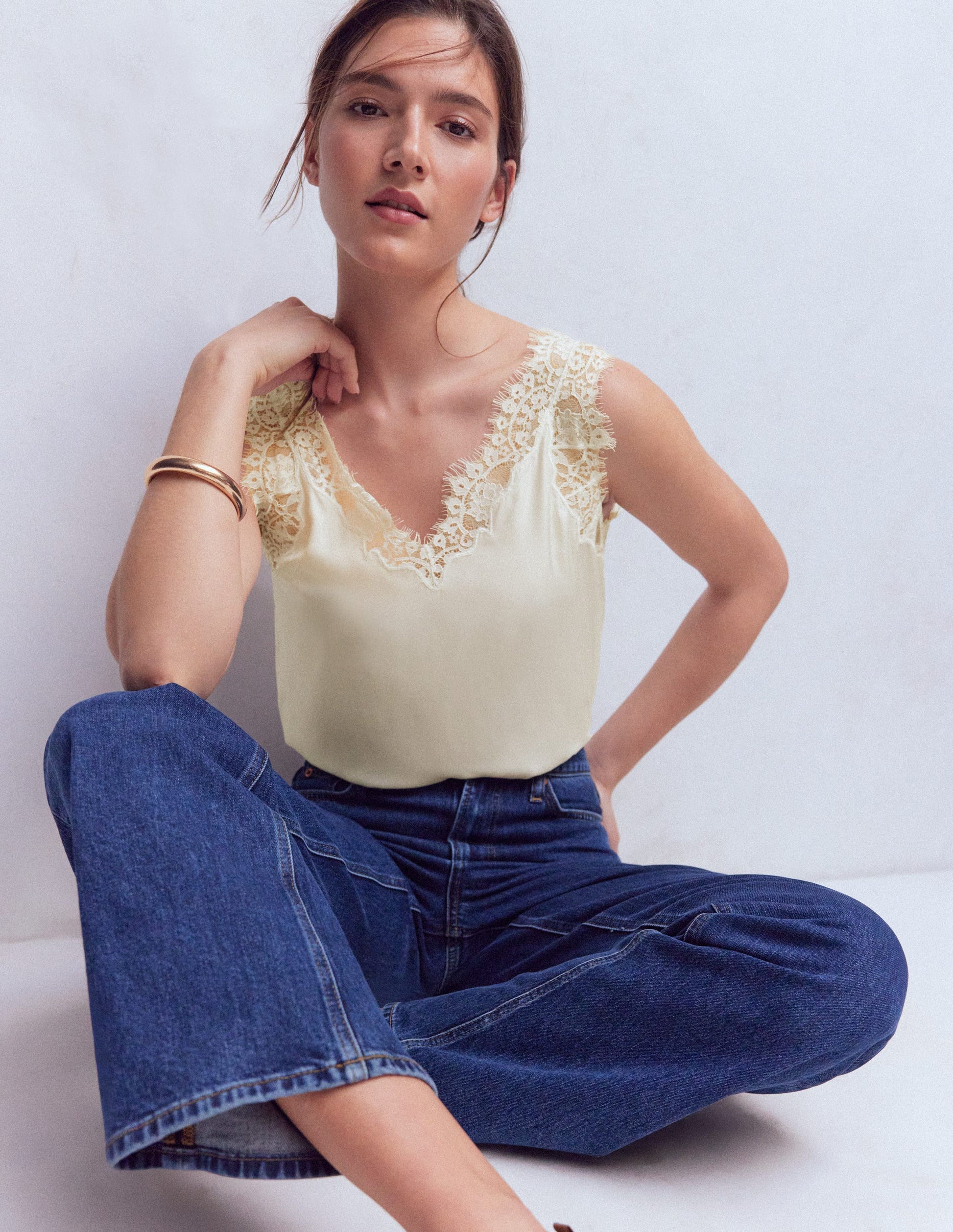 Silk-blend Lace Trim Cami Top-Ivory-1