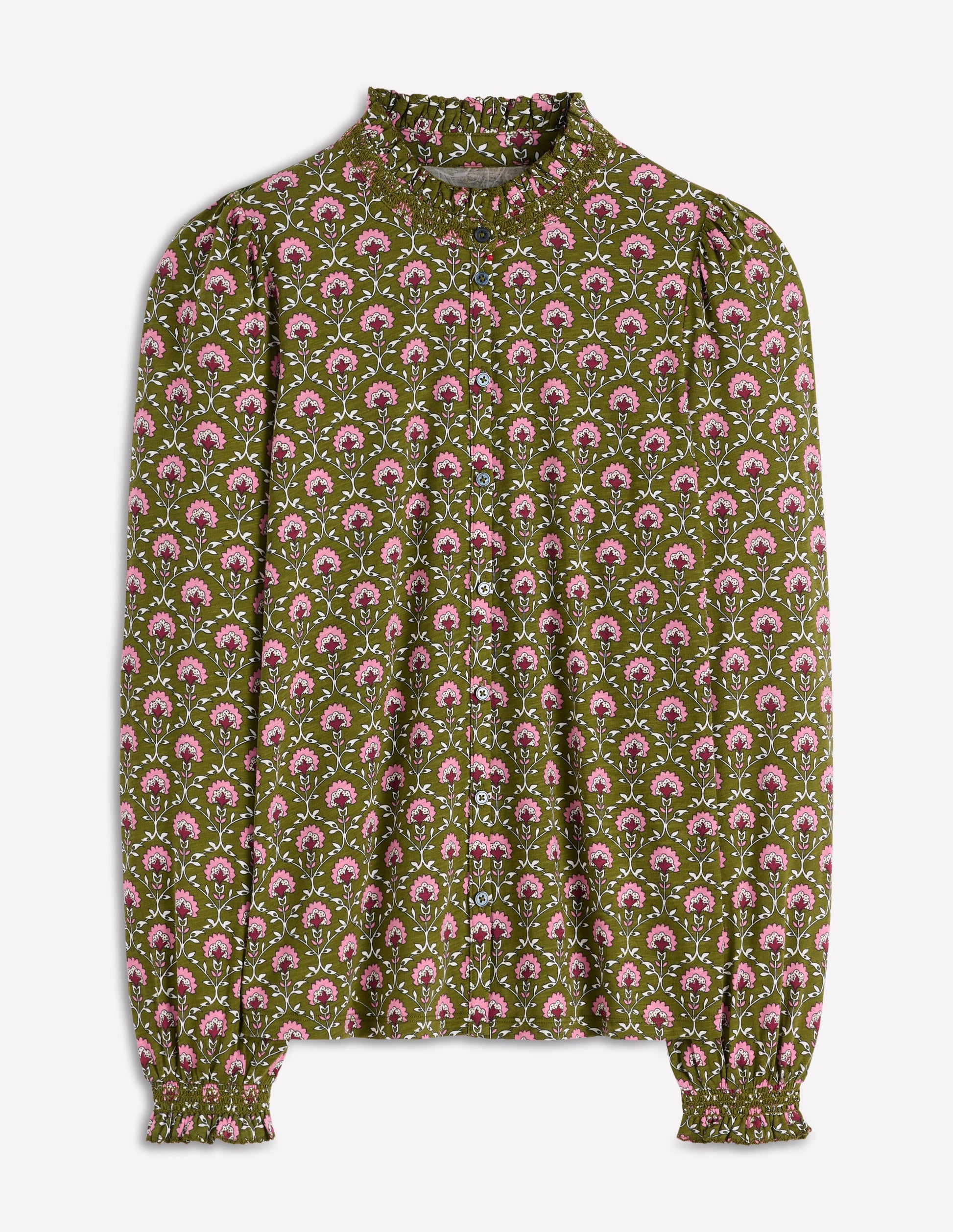 Effie Smocked Detail Shirt-Mayfly, Flower Lattice-6