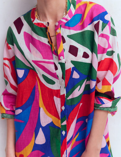 Longline Linen Shirt-Multi, Leafy Cascade-2