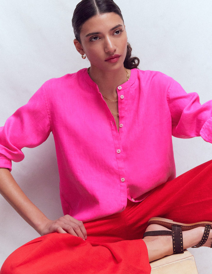 Longline Linen Shirt-Pop Pansy