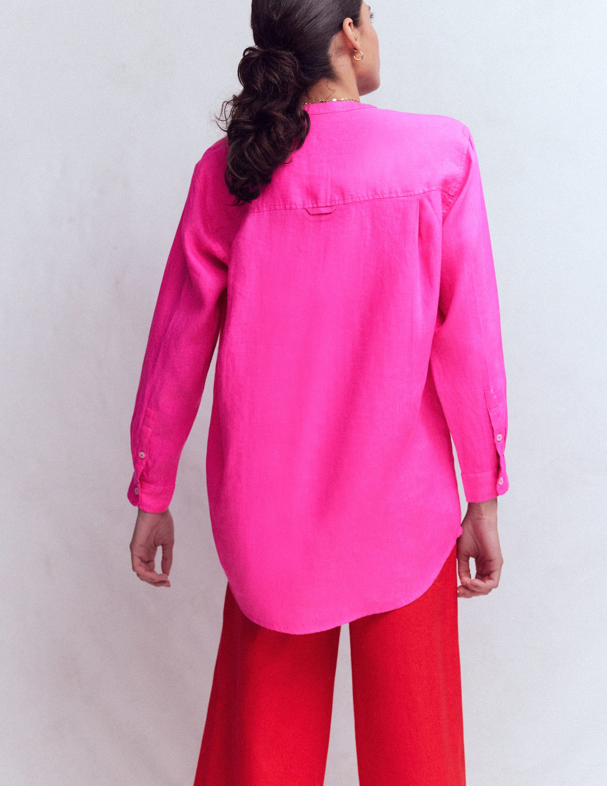 Longline Linen Shirt-Pop Pansy-3