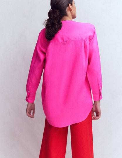 Longline Linen Shirt-Pop Pansy-3