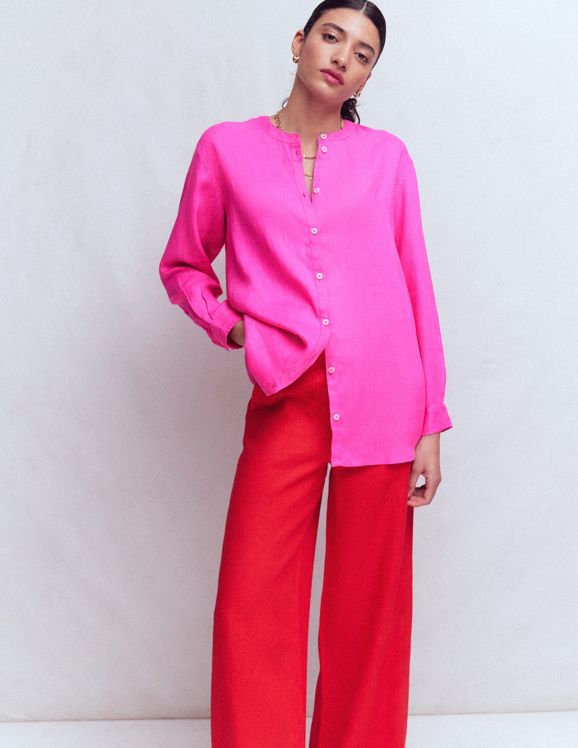 Longline Linen Shirt-Pop Pansy-4