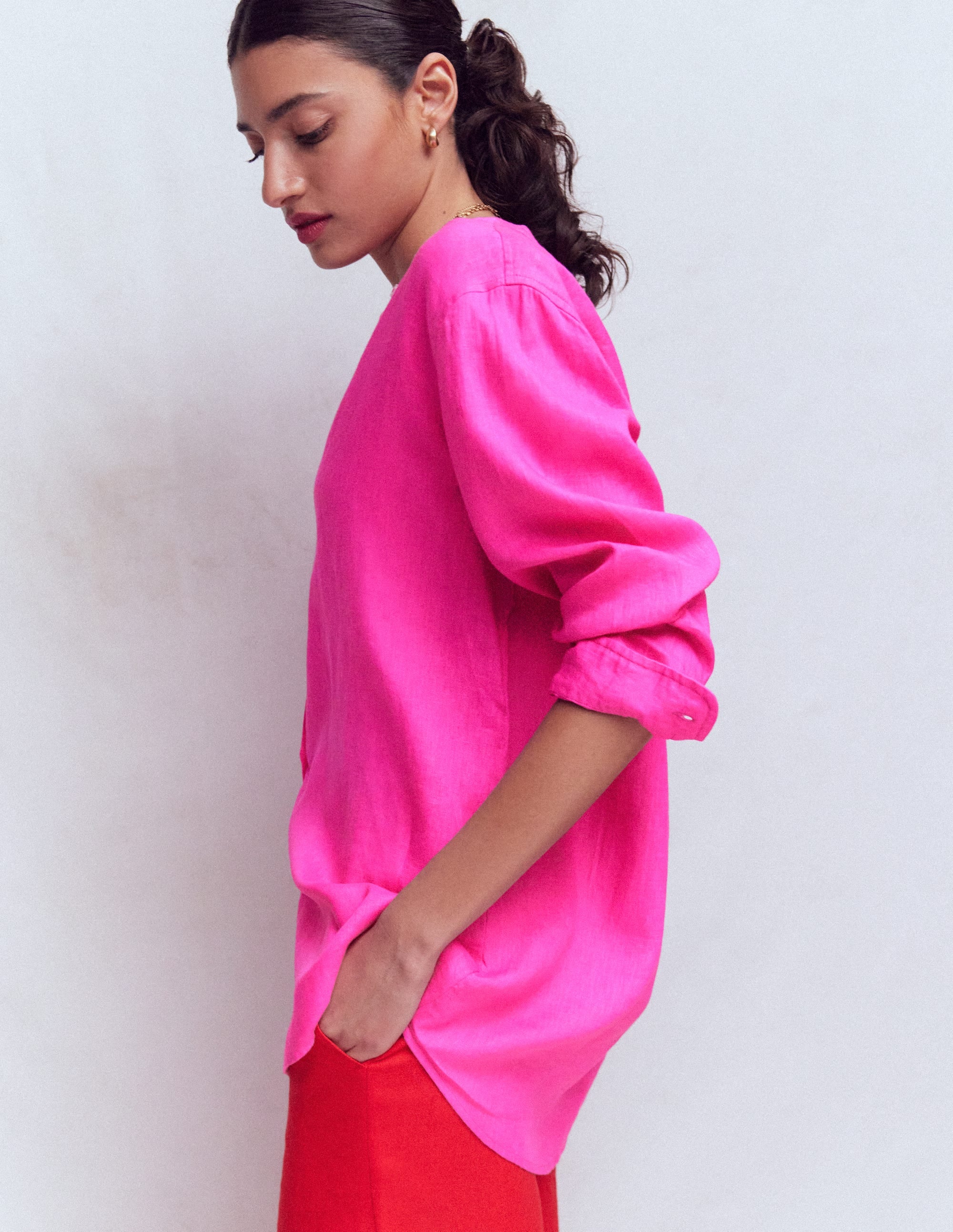 Longline Linen Shirt-Pop Pansy | Boden USA