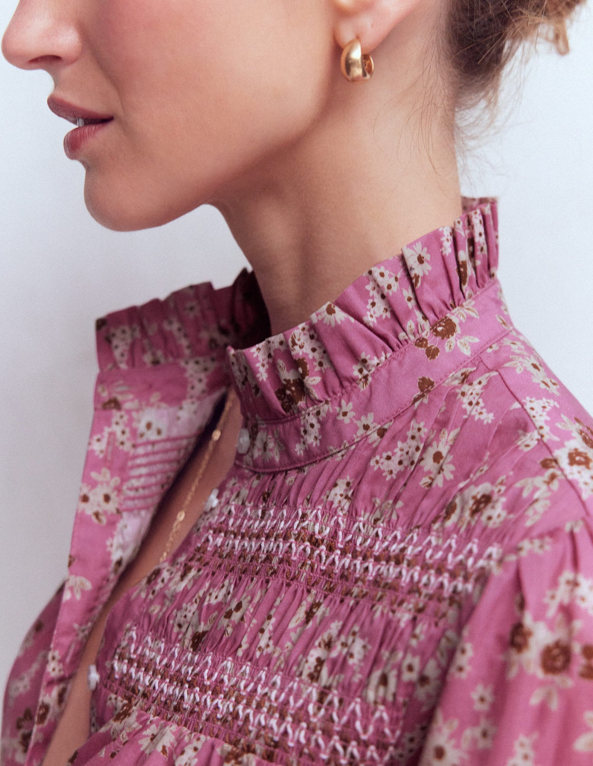 Esme Smocked Detail Frill Top-Pink, Dainty Blooms-3