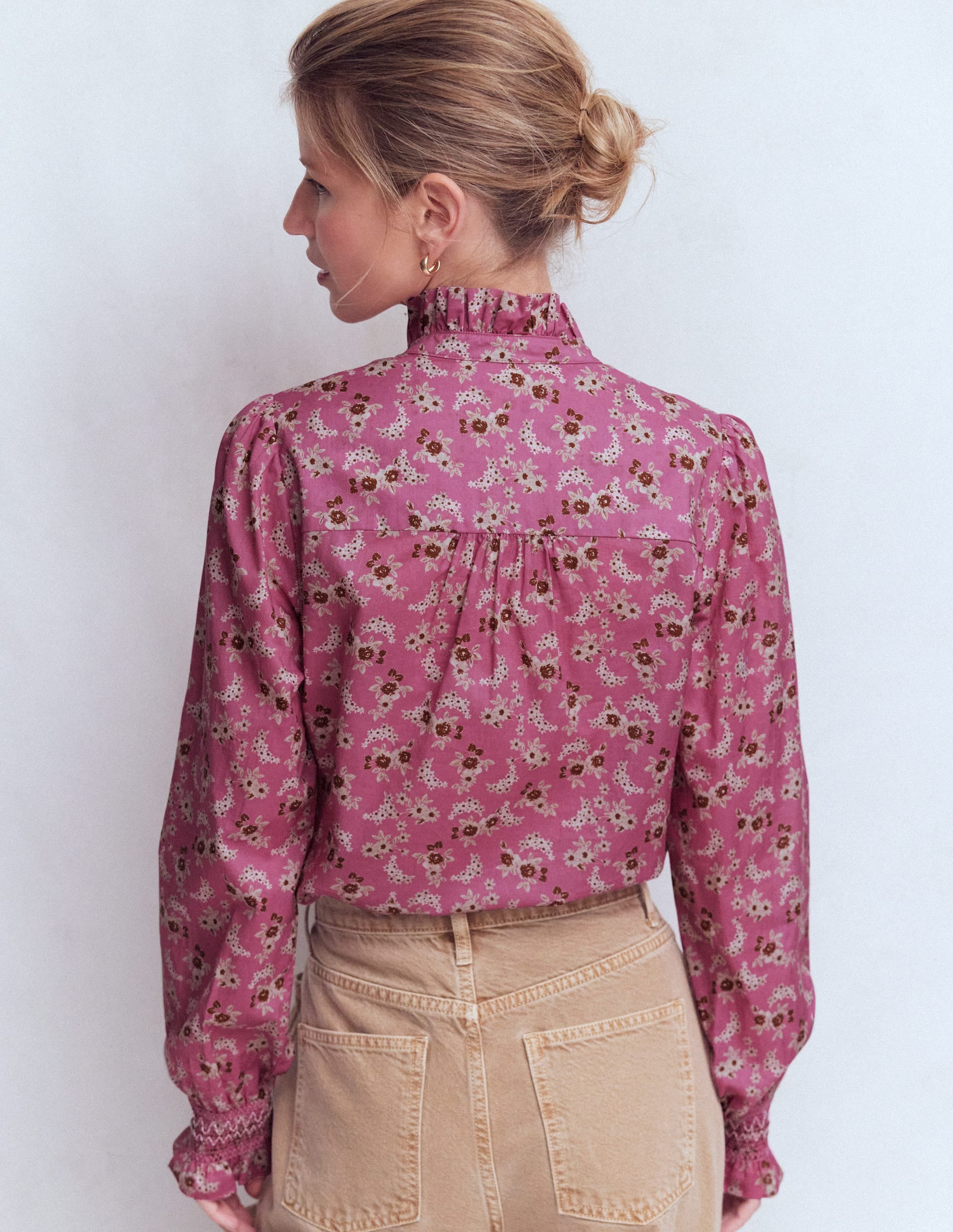 Esme Smocked Detail Frill Top-Orchid Purple, Dainty Blooms | Boden USA