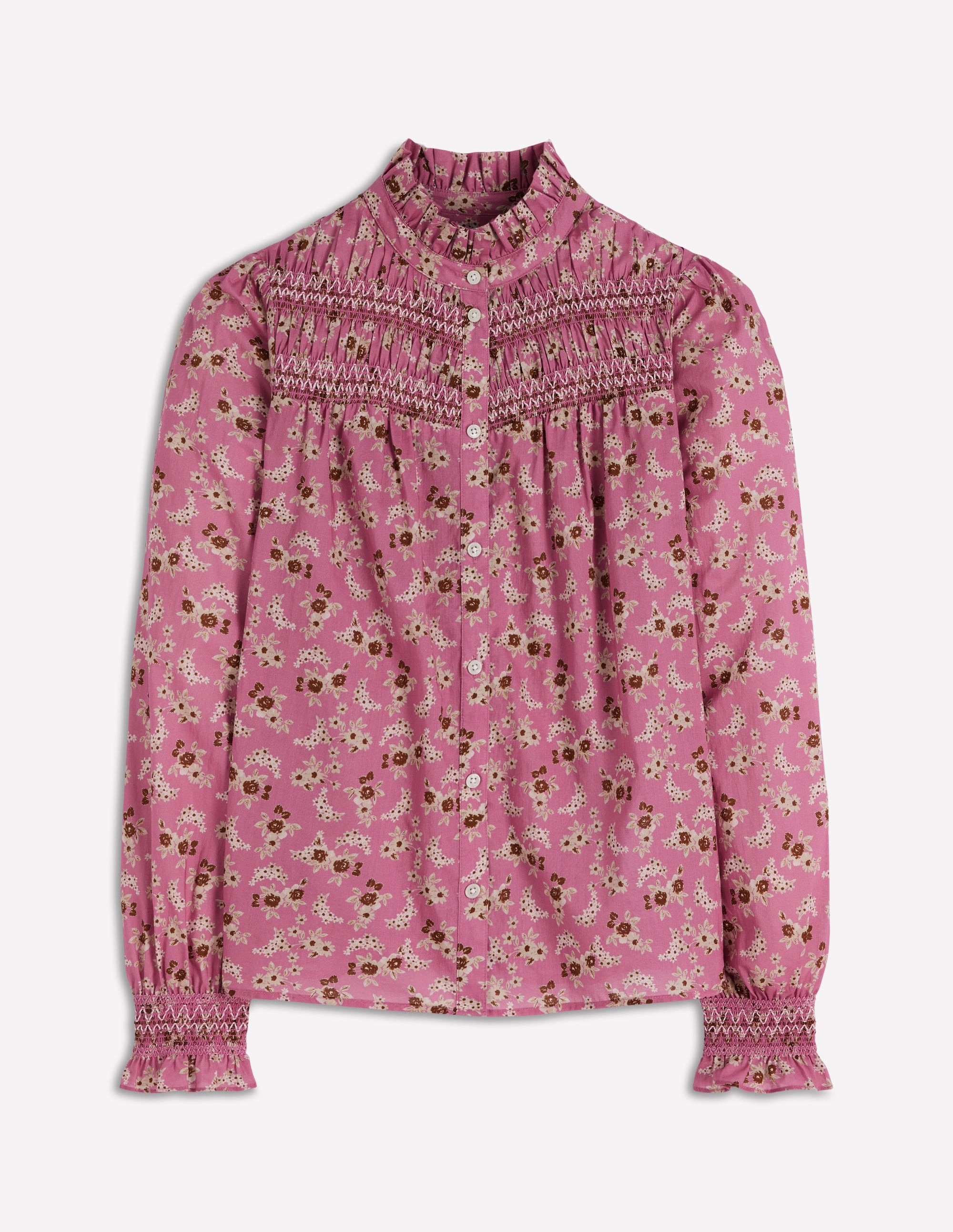 Esme Smocked Detail Frill Top-Orchid Purple, Dainty Blooms | Boden USA