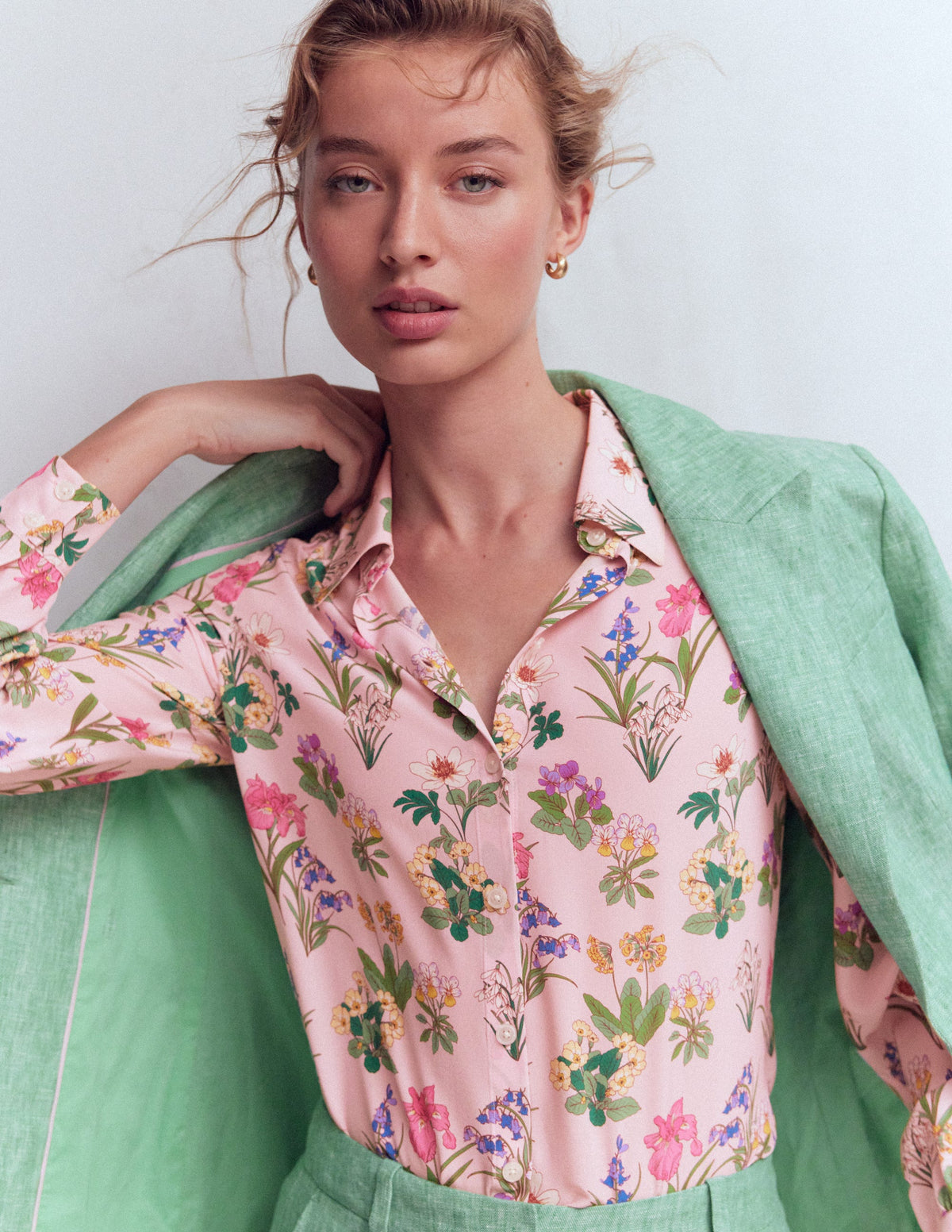 Sara Silk Shirt-French Pink, Delicate Blossom - Image 1