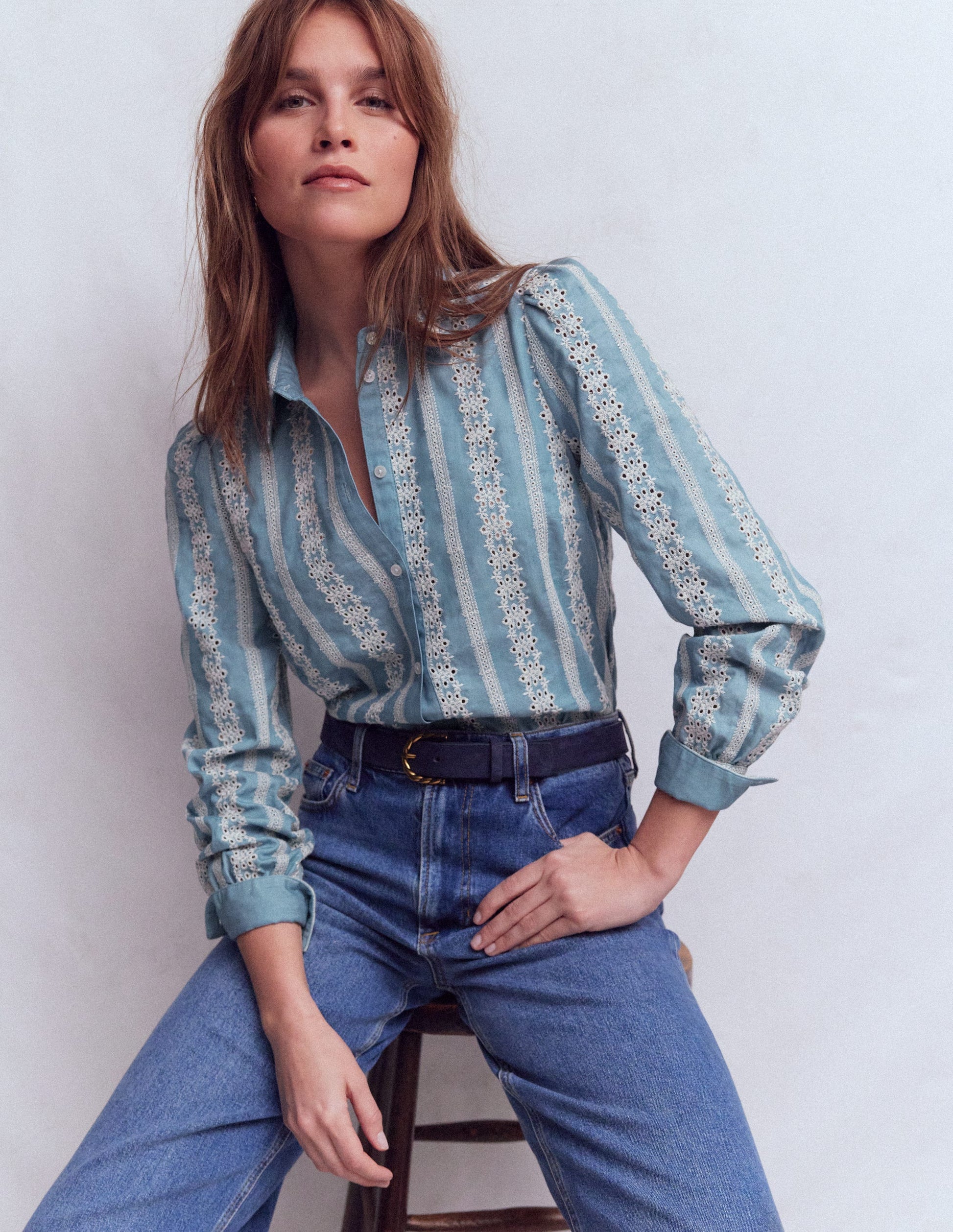 Cara Denim Shirt-Blue Broderie | Boden USA Cara Denim Shirt-Blue Broderie | Boden USA