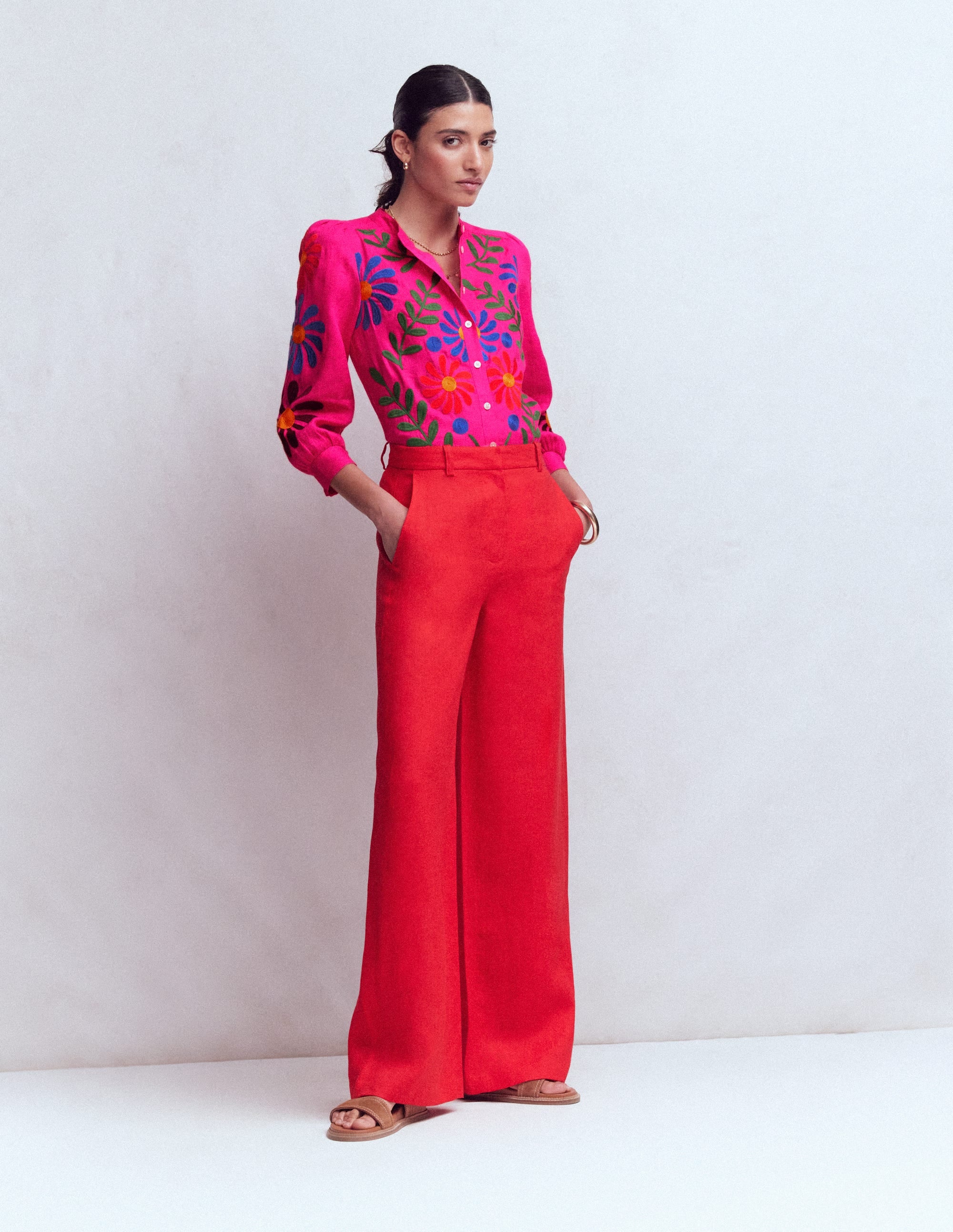 Alicia Linen Top - Pink Peony, Flower Embroidery | Boden USA