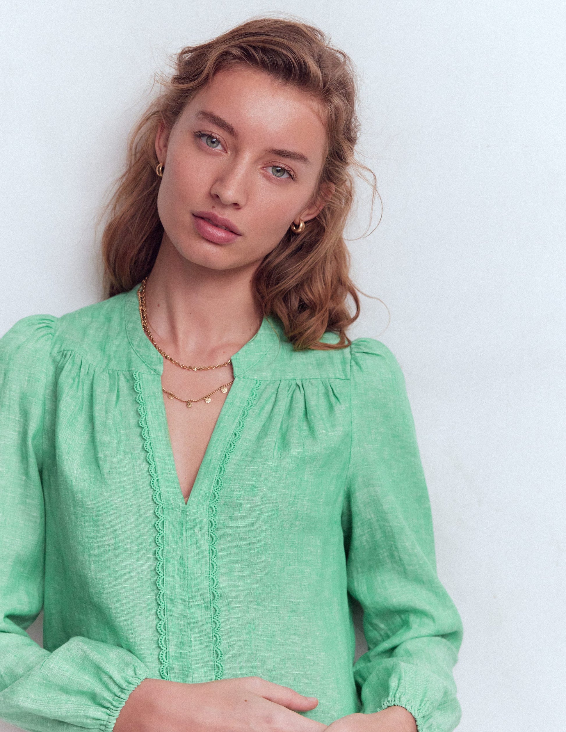 Linen Trim Insert Top-Aloe Green Chambray-2