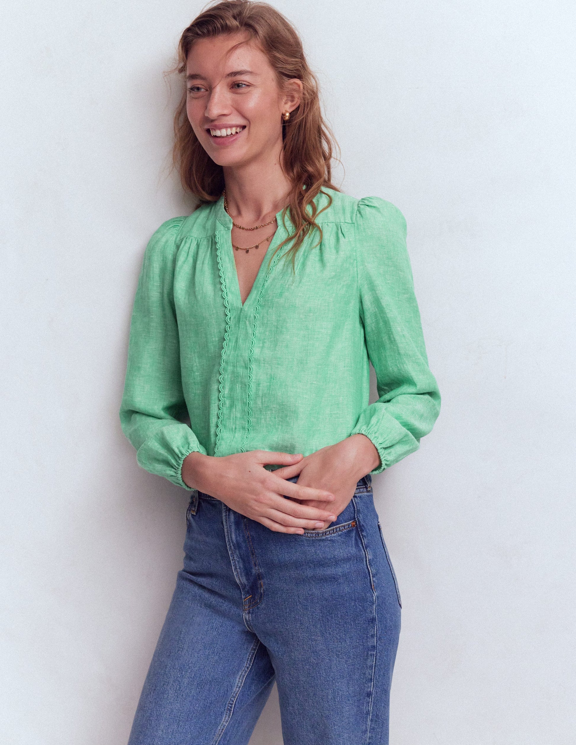 Linen Trim Insert Top-Aloe Green Chambray-4