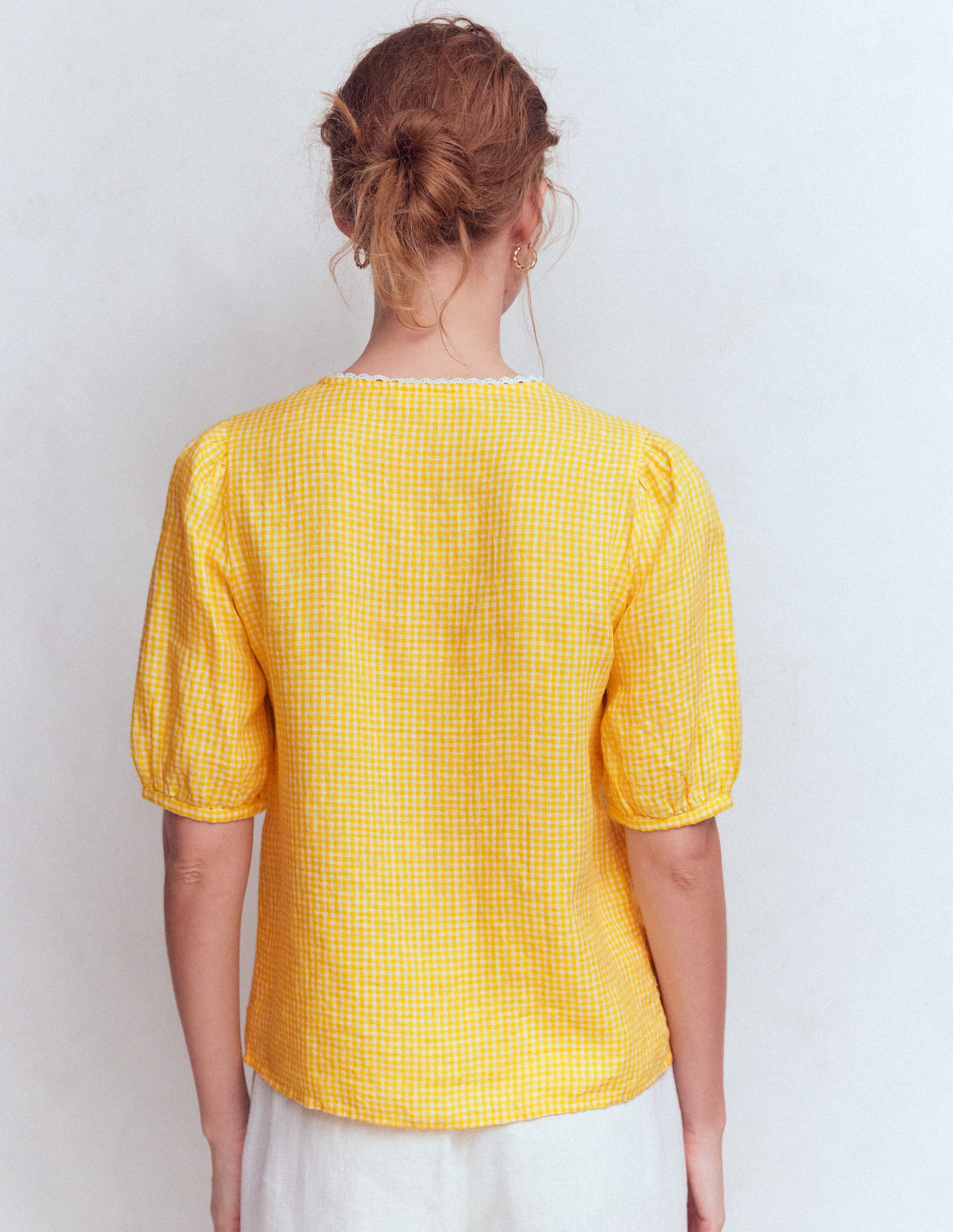 Leah Short Sleeve Linen Top-Sunshine Yellow Gingham-3
