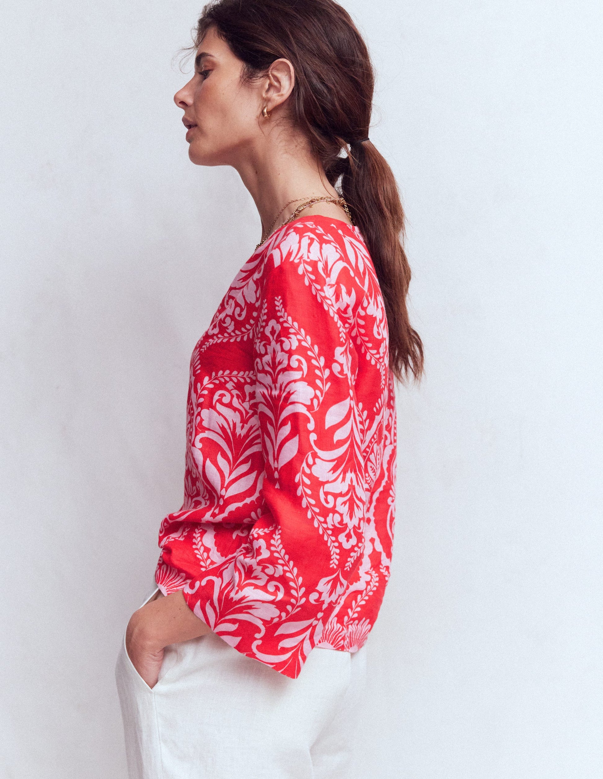 Cleo Linen Top-Red, Ornamental Garden-5