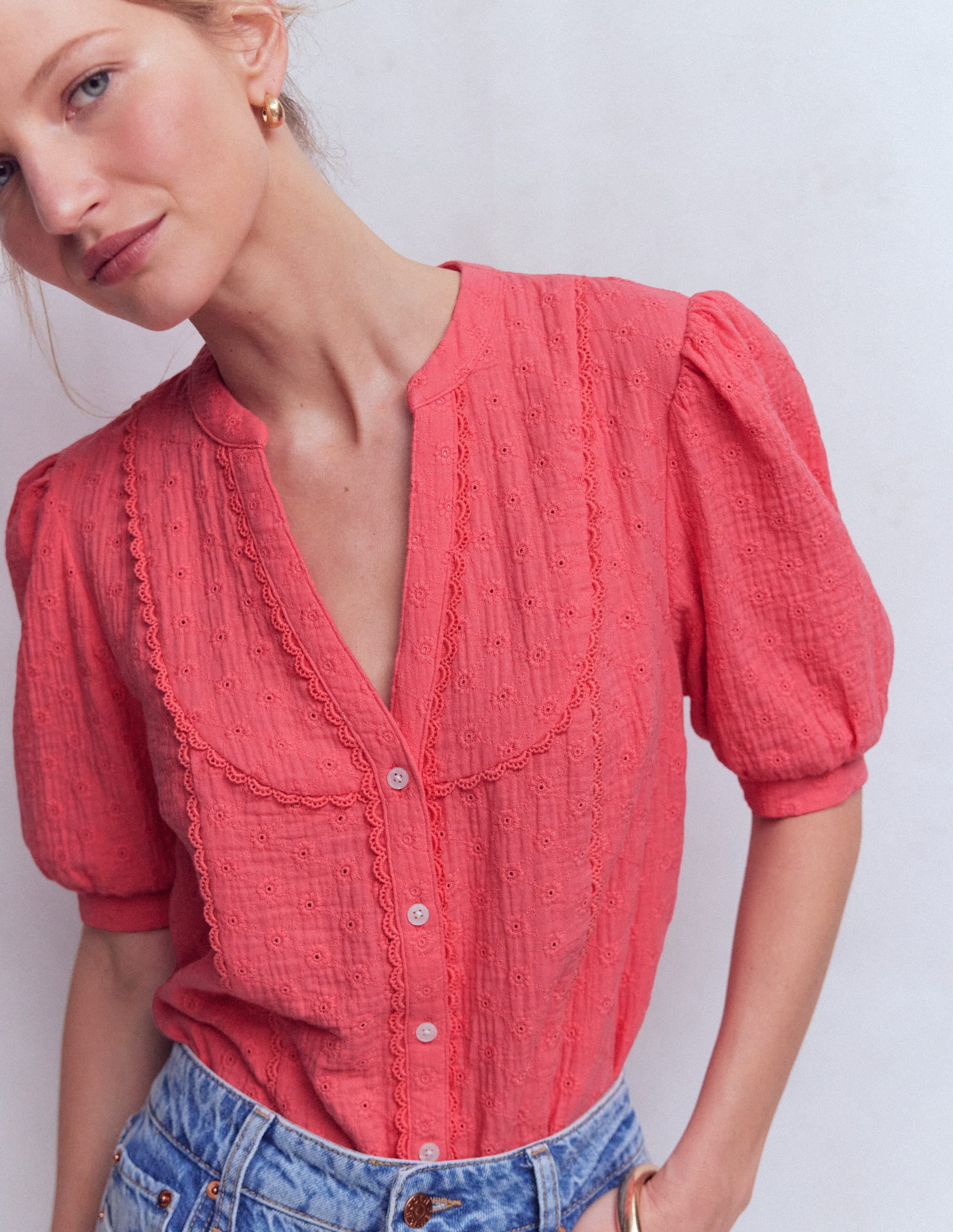 Trim Insert Double Cloth Top - Rosebud | Boden USA
