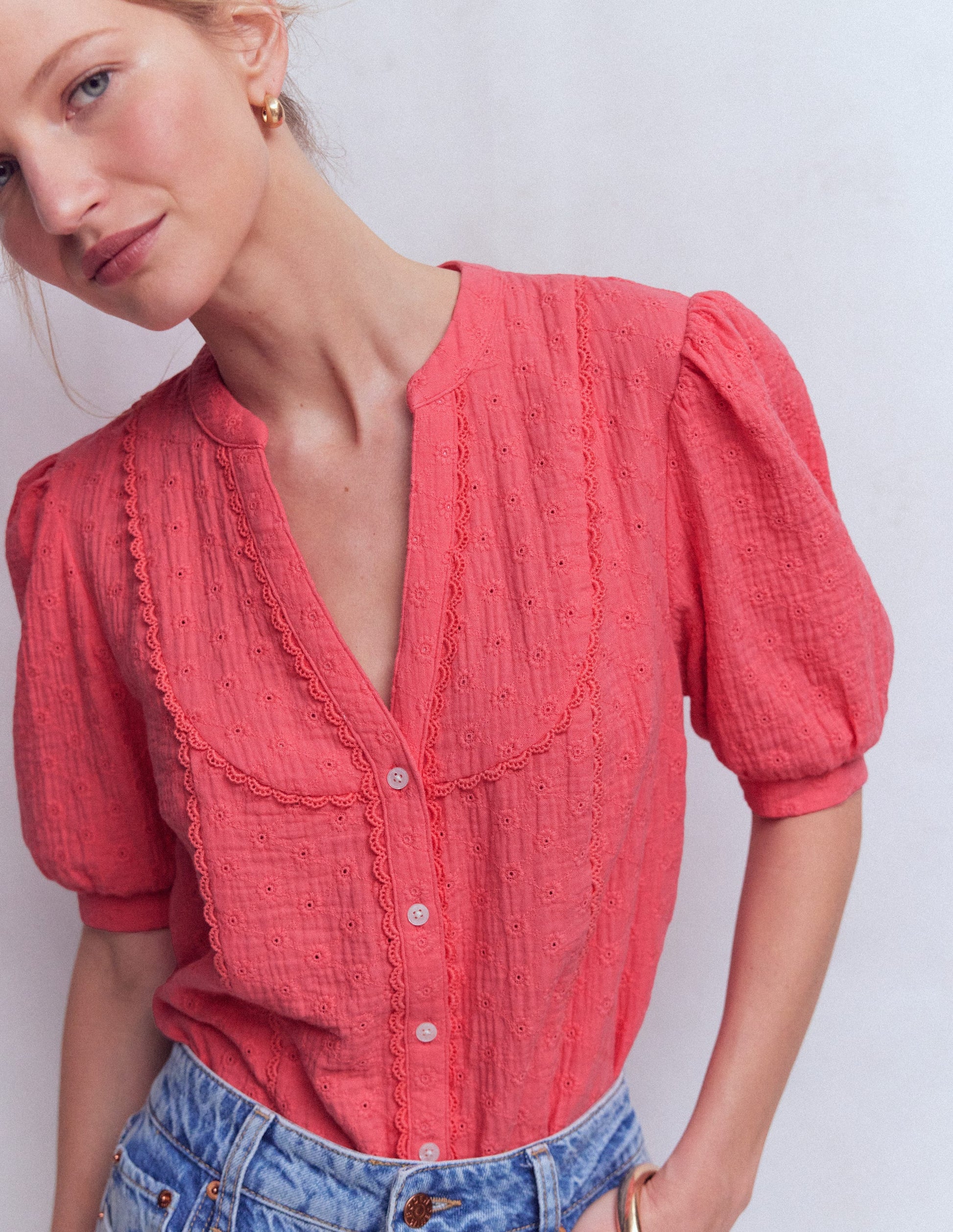 Trim Insert Double Cloth Top-Porcelain rose-3