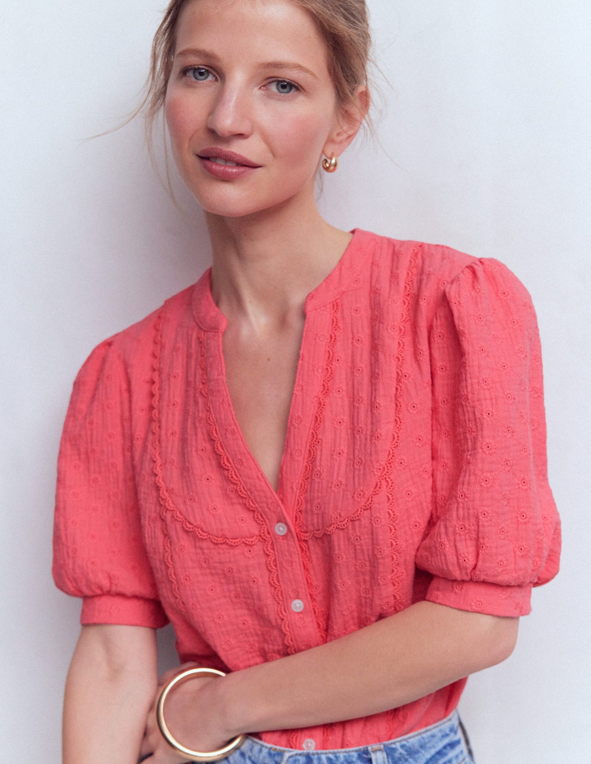 Trim Insert Double Cloth Top-Porcelain rose-4