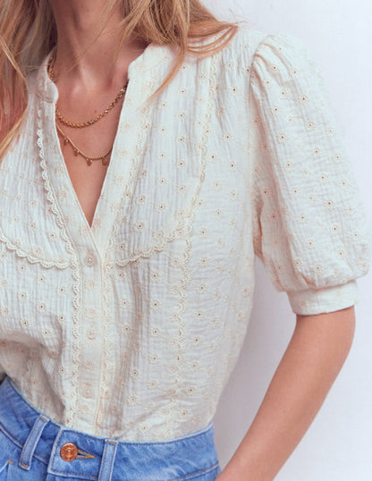 Trim Insert Double Cloth Top-Ivory Broderie-2