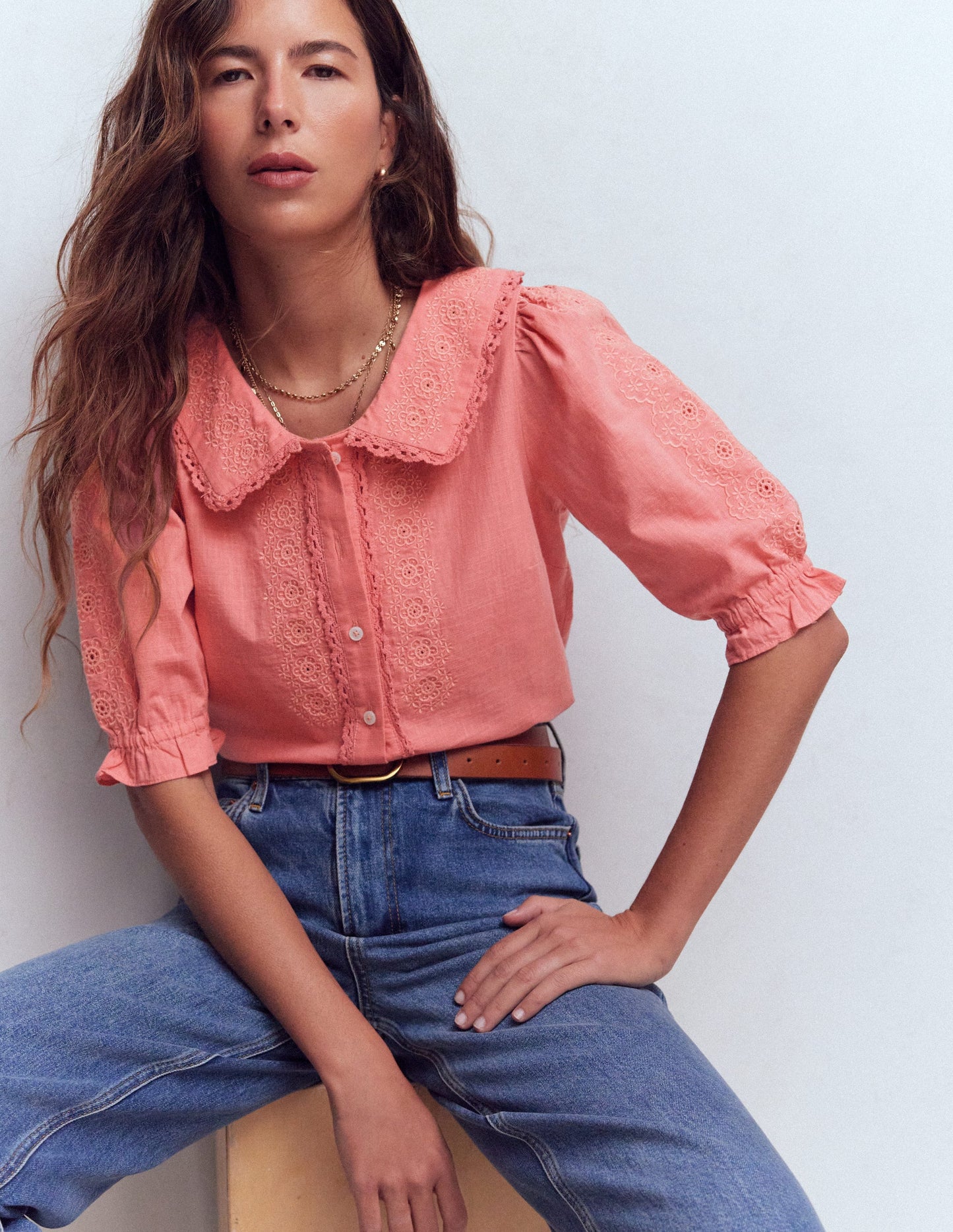 Short Sleeve Pretty Collar Top-Vintage Rose