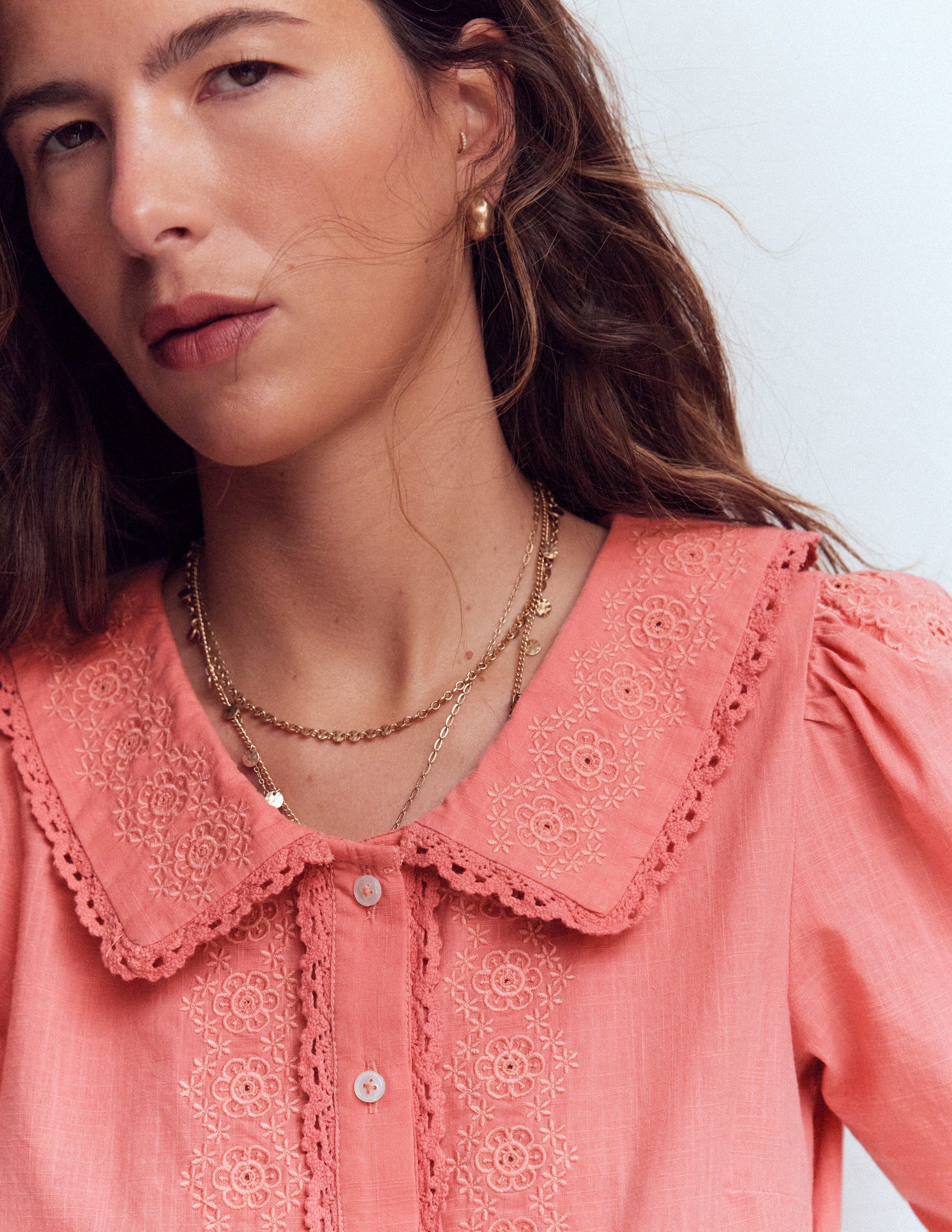 Short Sleeve Pretty Collar Top-Vintage Rose-2