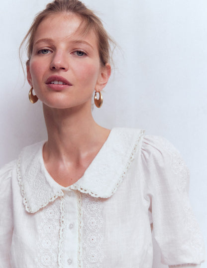 Short Sleeve Pretty Collar Top-Brilliant White-3