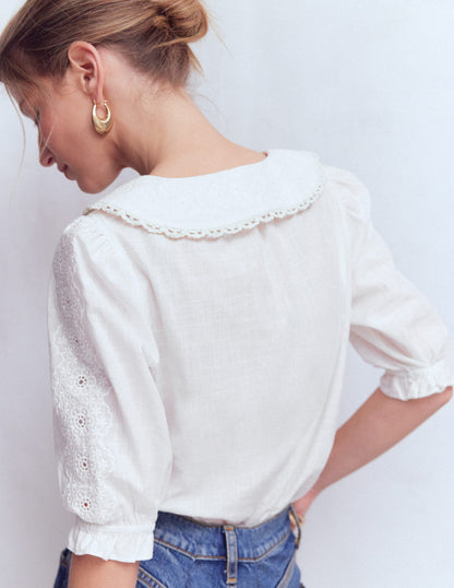 Short Sleeve Pretty Collar Top-Brilliant White-4
