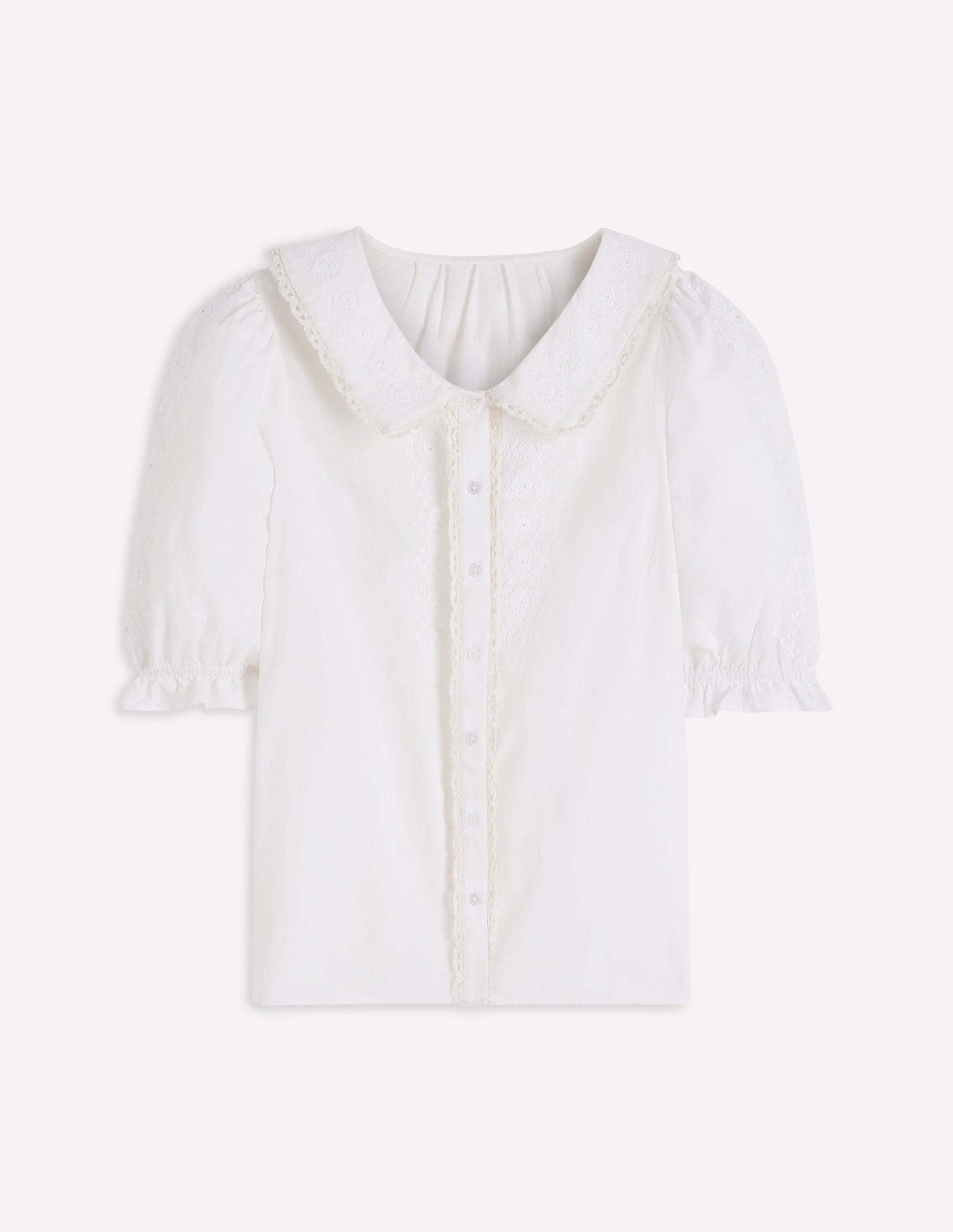 Short Sleeve Pretty Collar Top-Brilliant White-7