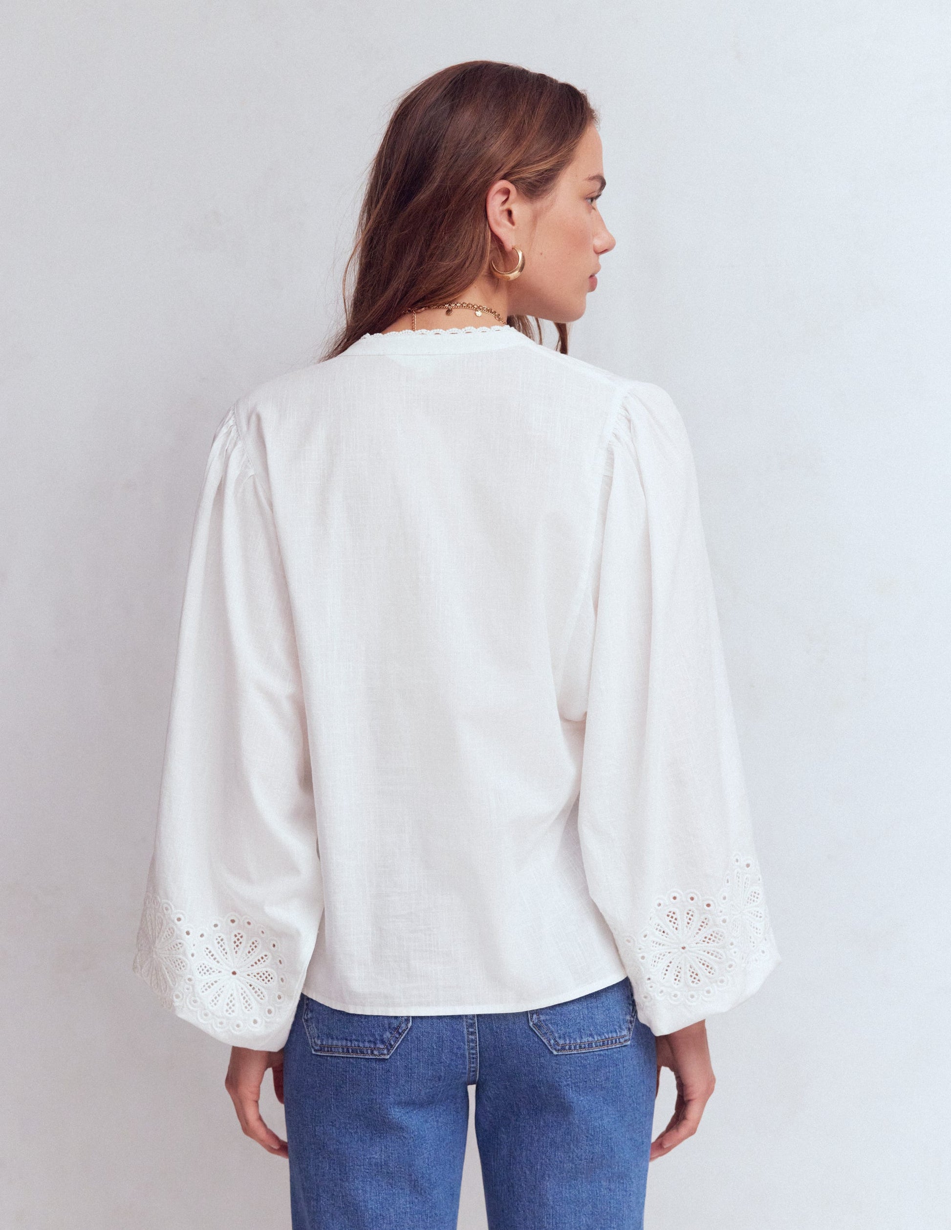 Embroidered Notch Neck Top-White | Boden USA Embroidered Notch Neck Top-White | Boden USA